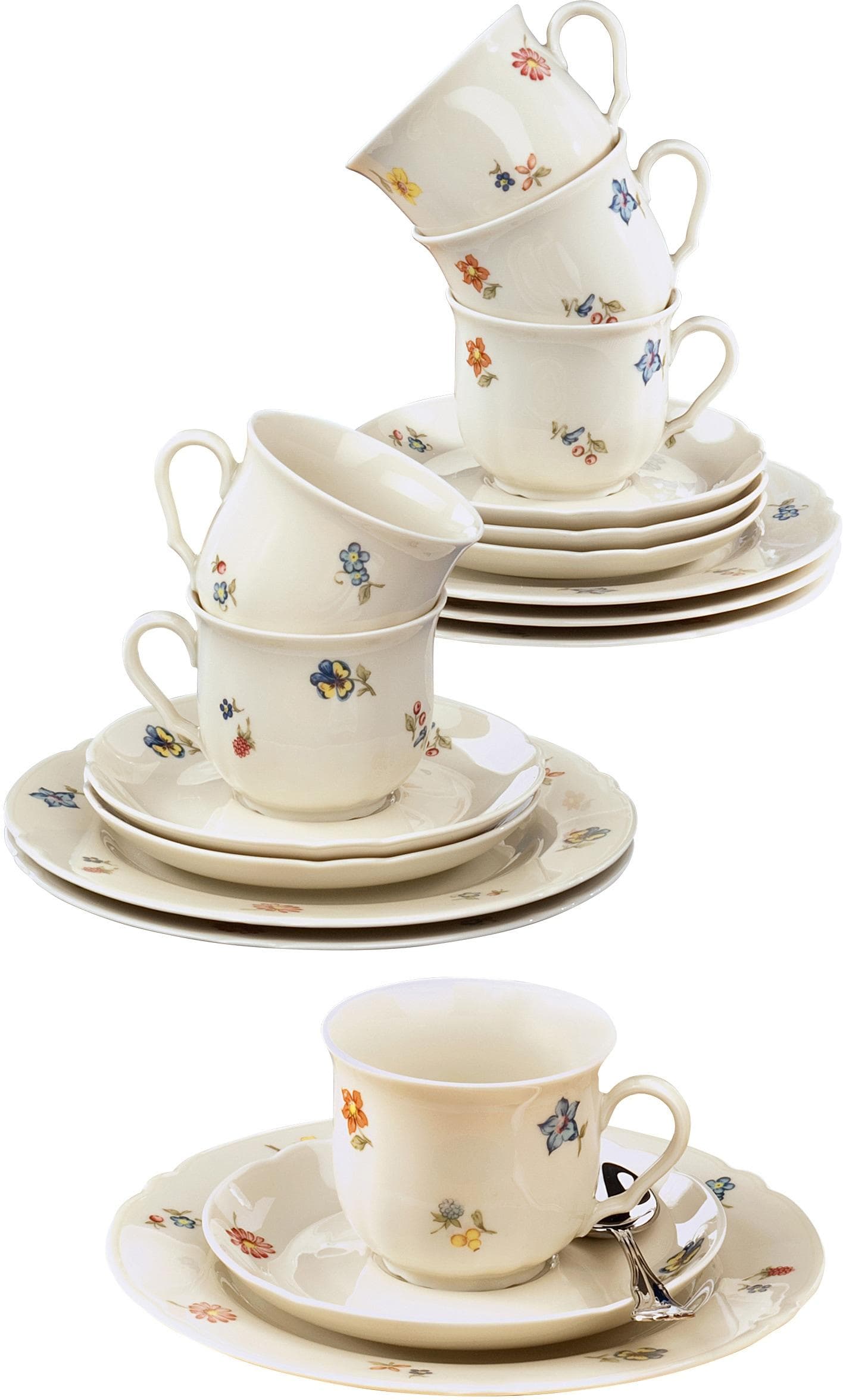 Seltmann Weiden Kaffeeservice Marieluise 18-tlg. Beige/Bunt Porzellan