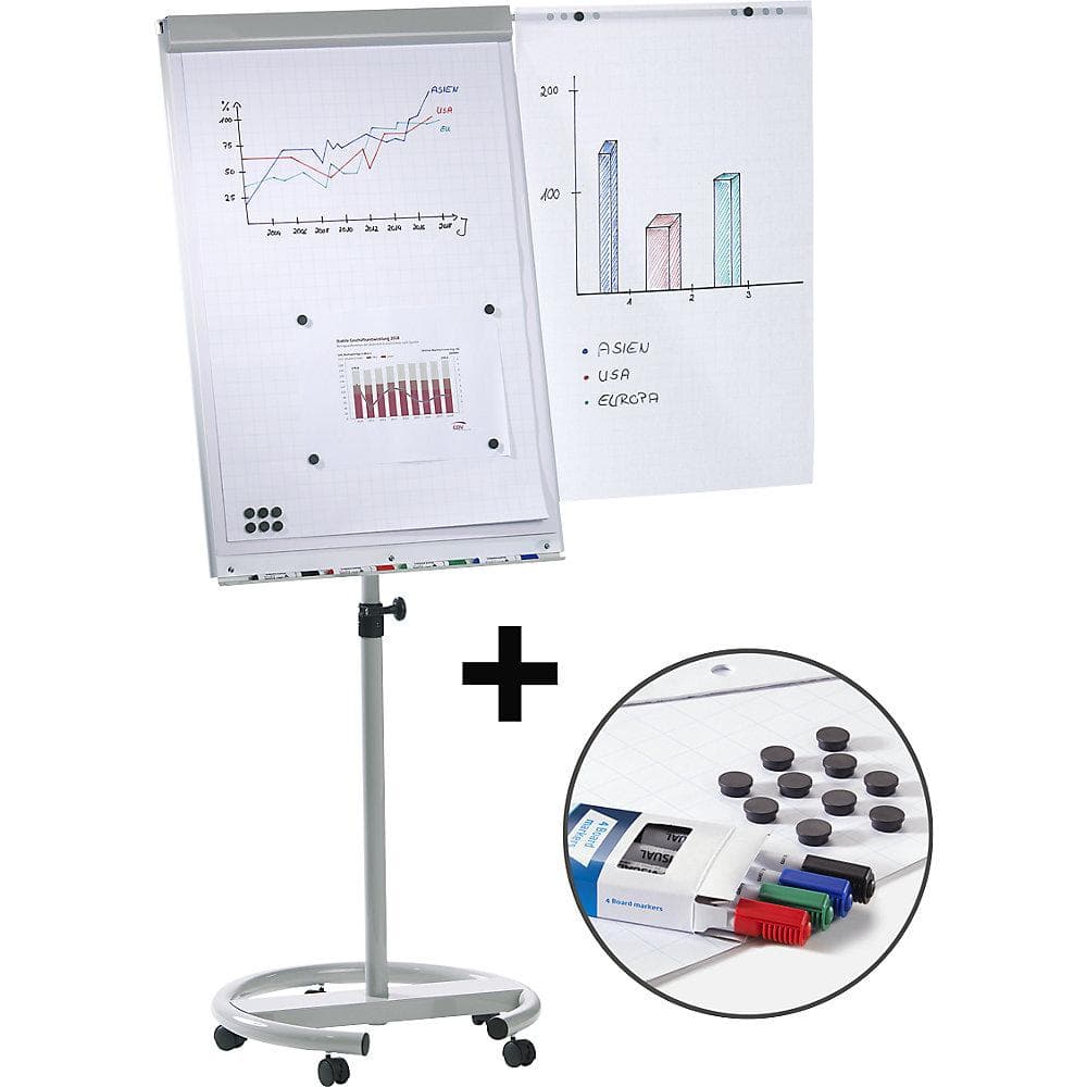 Kaiserkraft Flipchart-Set Weiß Höhenverstellbar mit Zubehör
