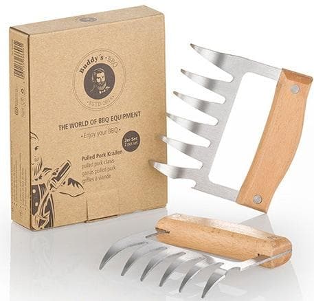 Buddy's BBQ Fleischkrallen Edelstahl Buchenholz 2er Set