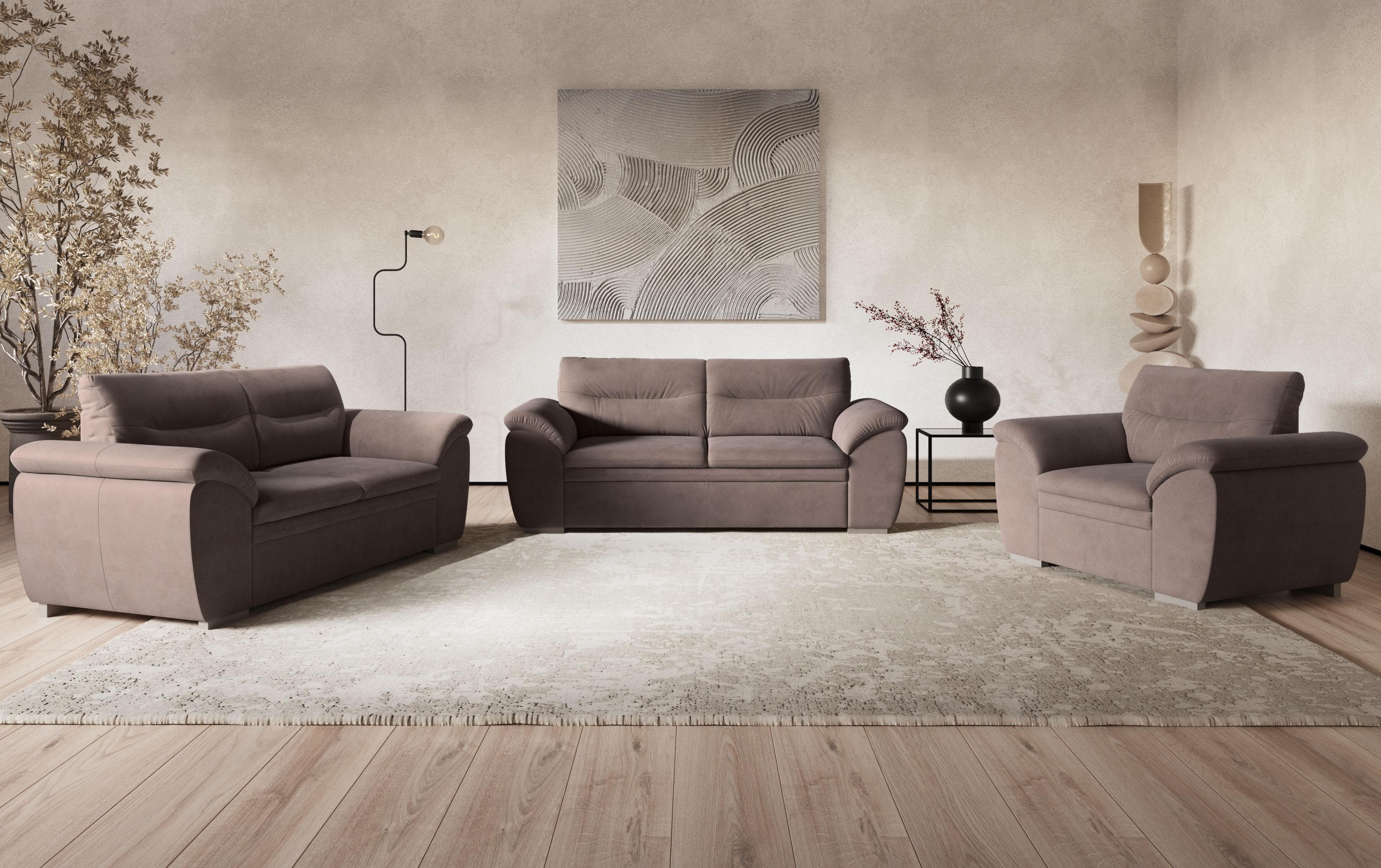 COTTA Polstergarnitur Leandra 2-Sitzer & 2,5-Sitzer Braun Holzwerkstoff