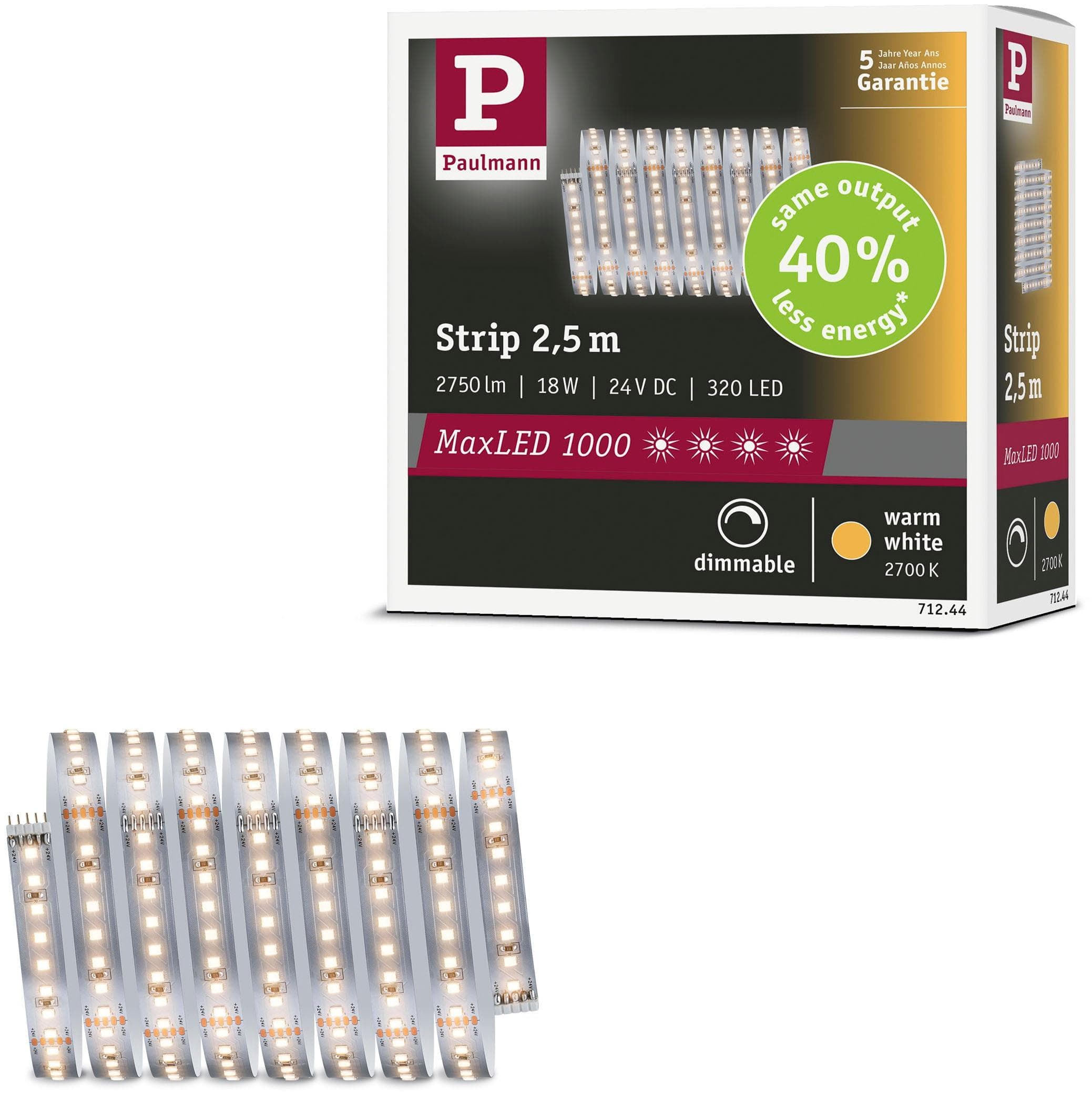PAULMANN LED-Streifen MaxLED 1000 Warmweiß Silber 320 Dioden 2,5m