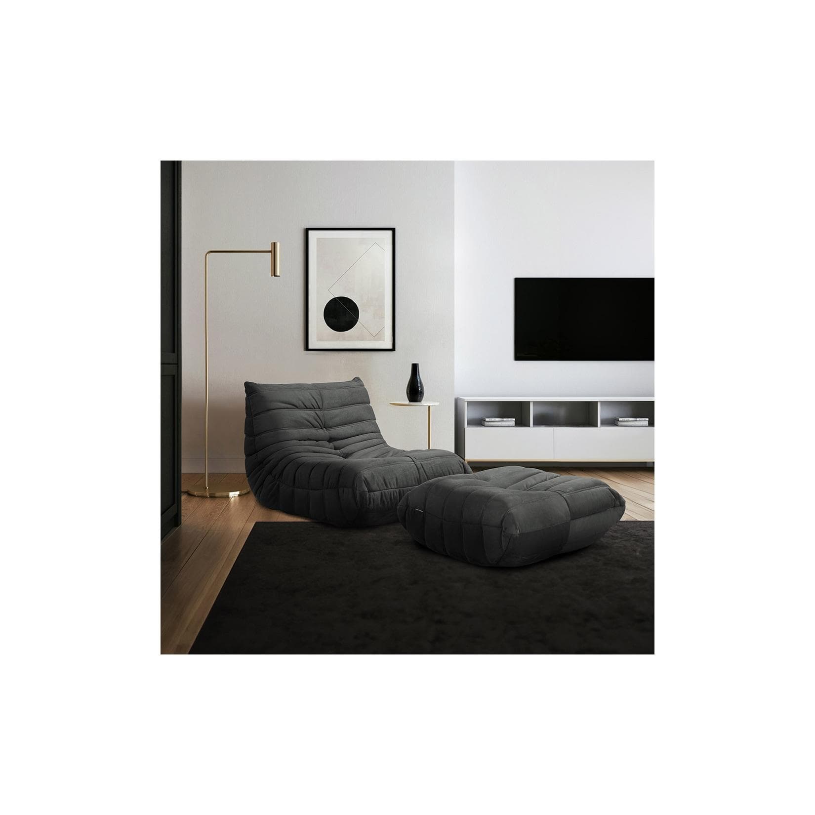 HOME DELUXE Relaxsessel CHILL mit Hocker Beige Anthrazit Samt