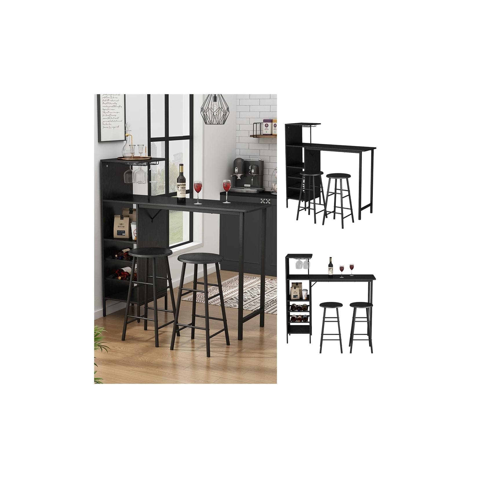 Vicco Bartisch-Set Naila Schwarz mit 2 Hocker