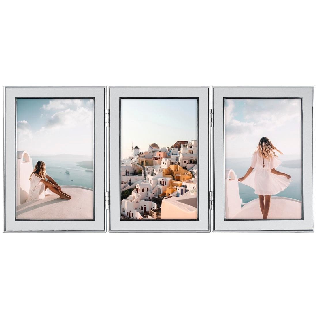 Hama Santorini Porträtrahmen 3er Set Silber - Aluminium Bilderrahmen für 3 Fotos