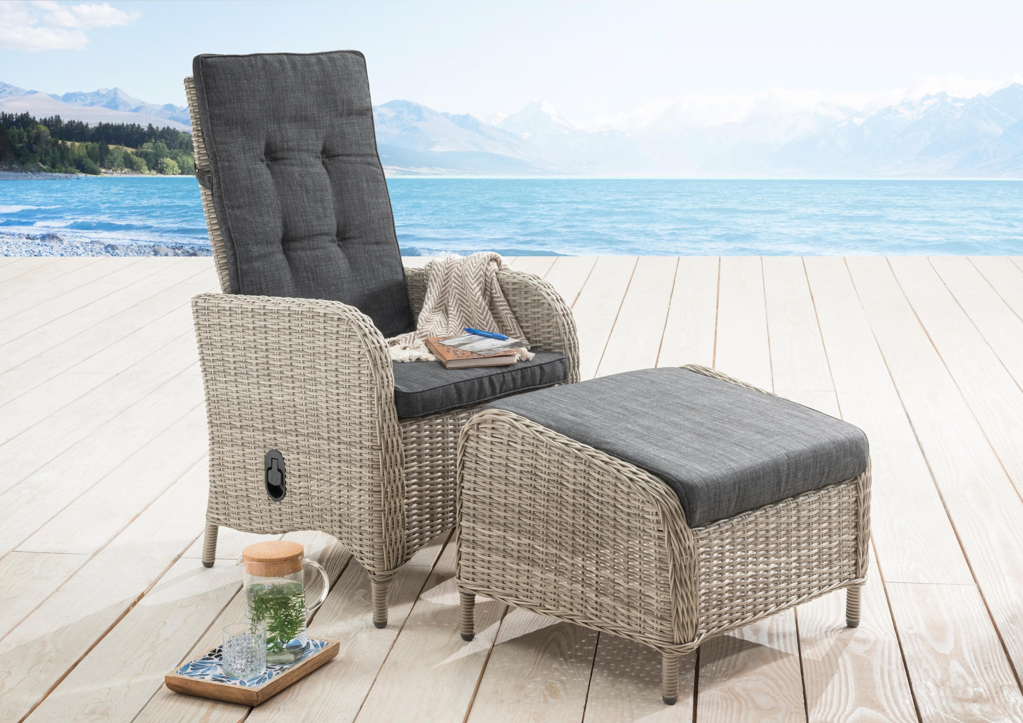 Destiny Relaxsessel Palma HL/Casa Weiß Polyrattan Aluminium mit Hocker