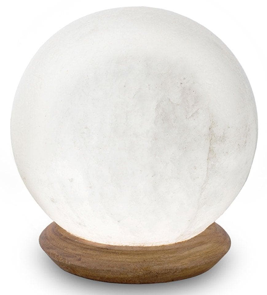 WAGNER LIFE DESIGN Salzkristall-Tischlampe USB-Ball Weiß mit Holzsockel