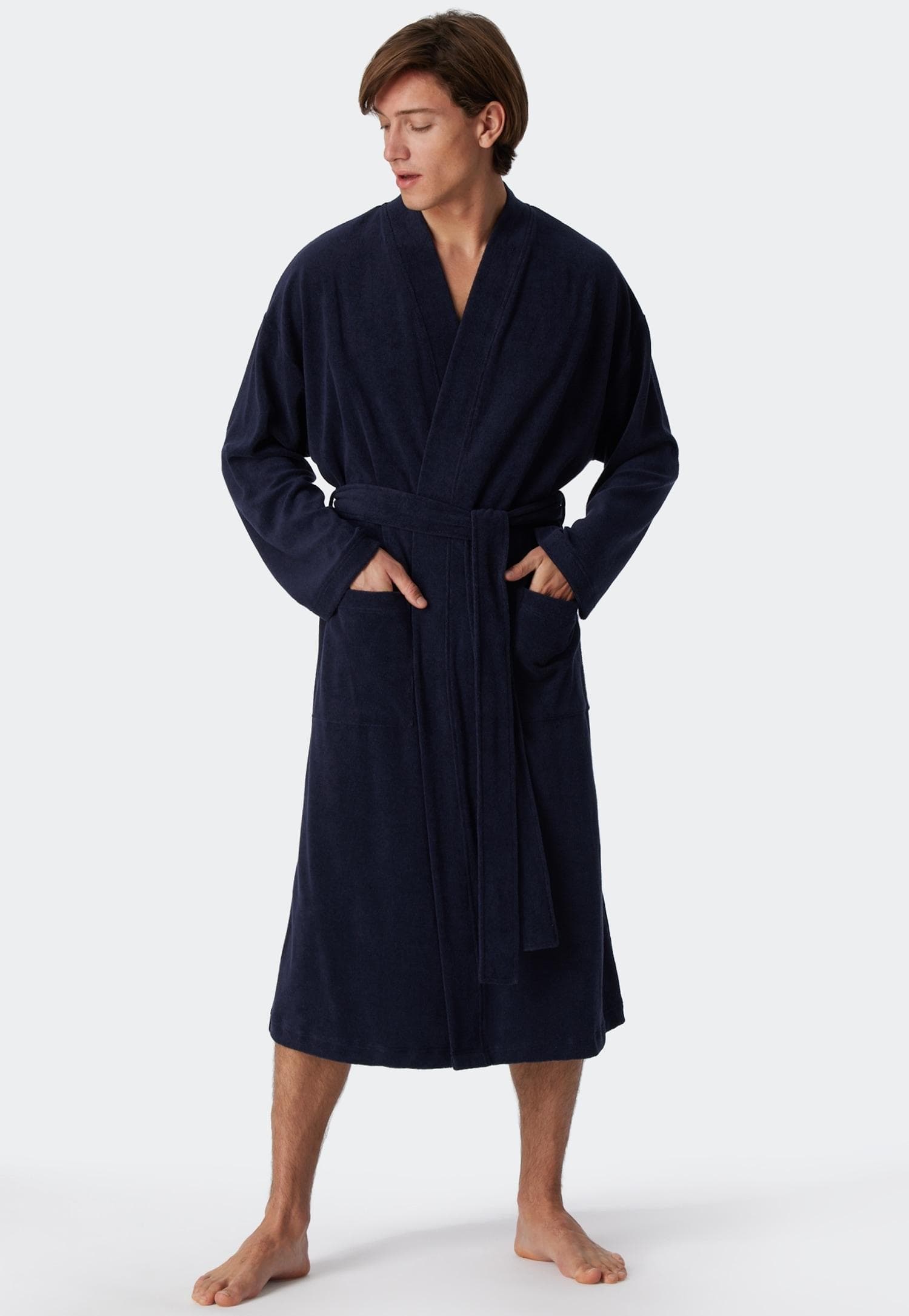 Herrenbademantel SCHIESSER Feather Terry blau XL Baumwoll-Mix