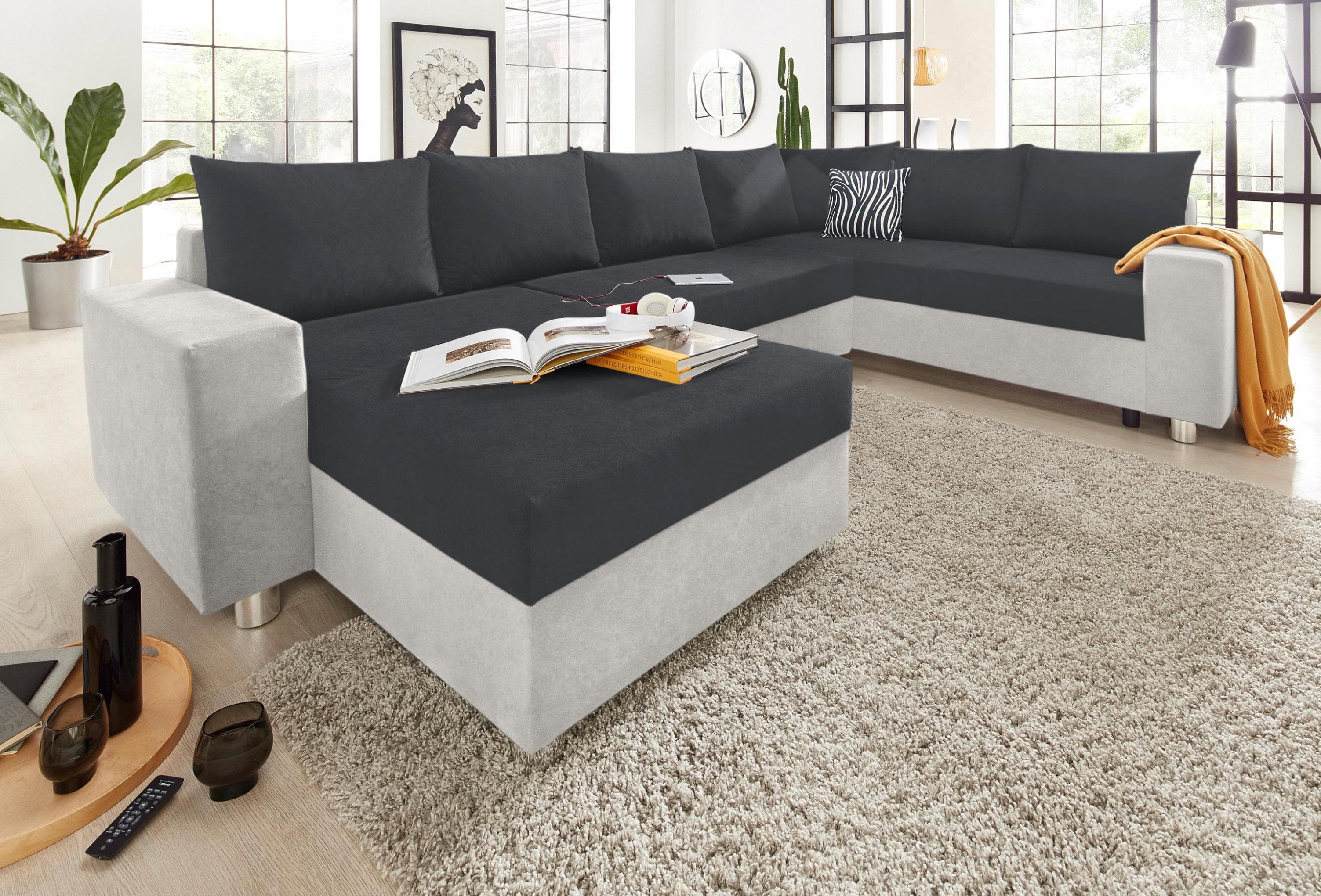 Wohnlandschaft COLLECTION AB Paris U-Form Silber Anthrazit