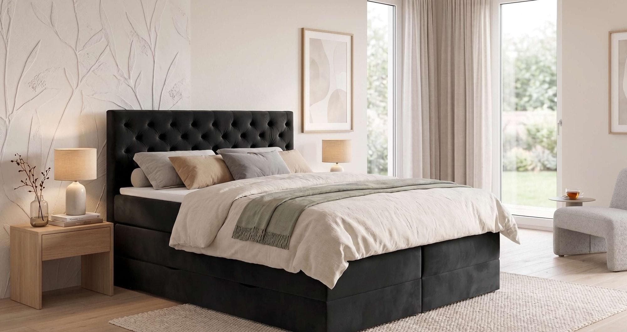 Home Affaire Boxspringbett SELJORD Schwarz mit Bettkasten