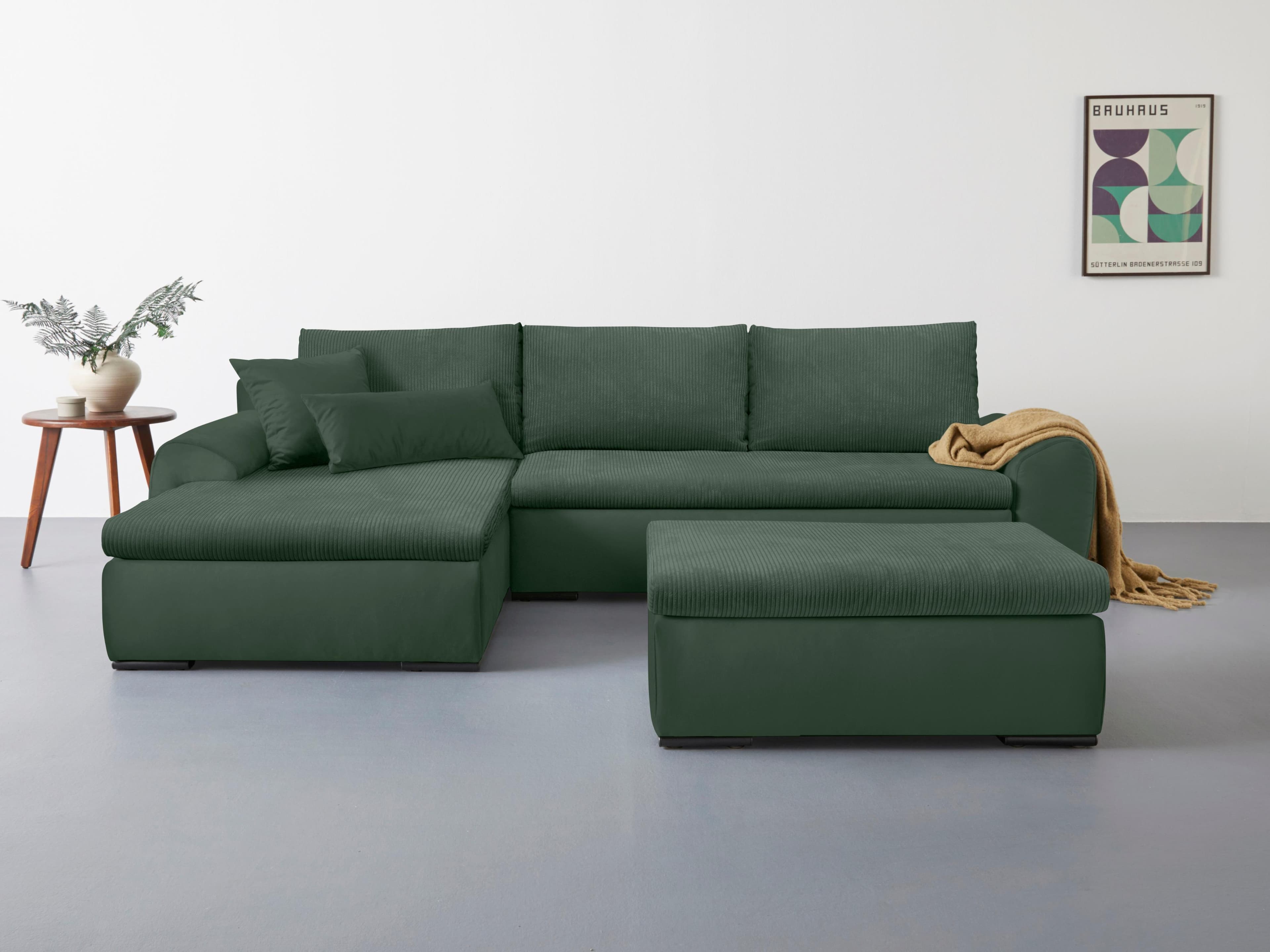 HOME AFFAIRE Ecksofa Win L-Form Dunkelgrün mit Bettfunktion