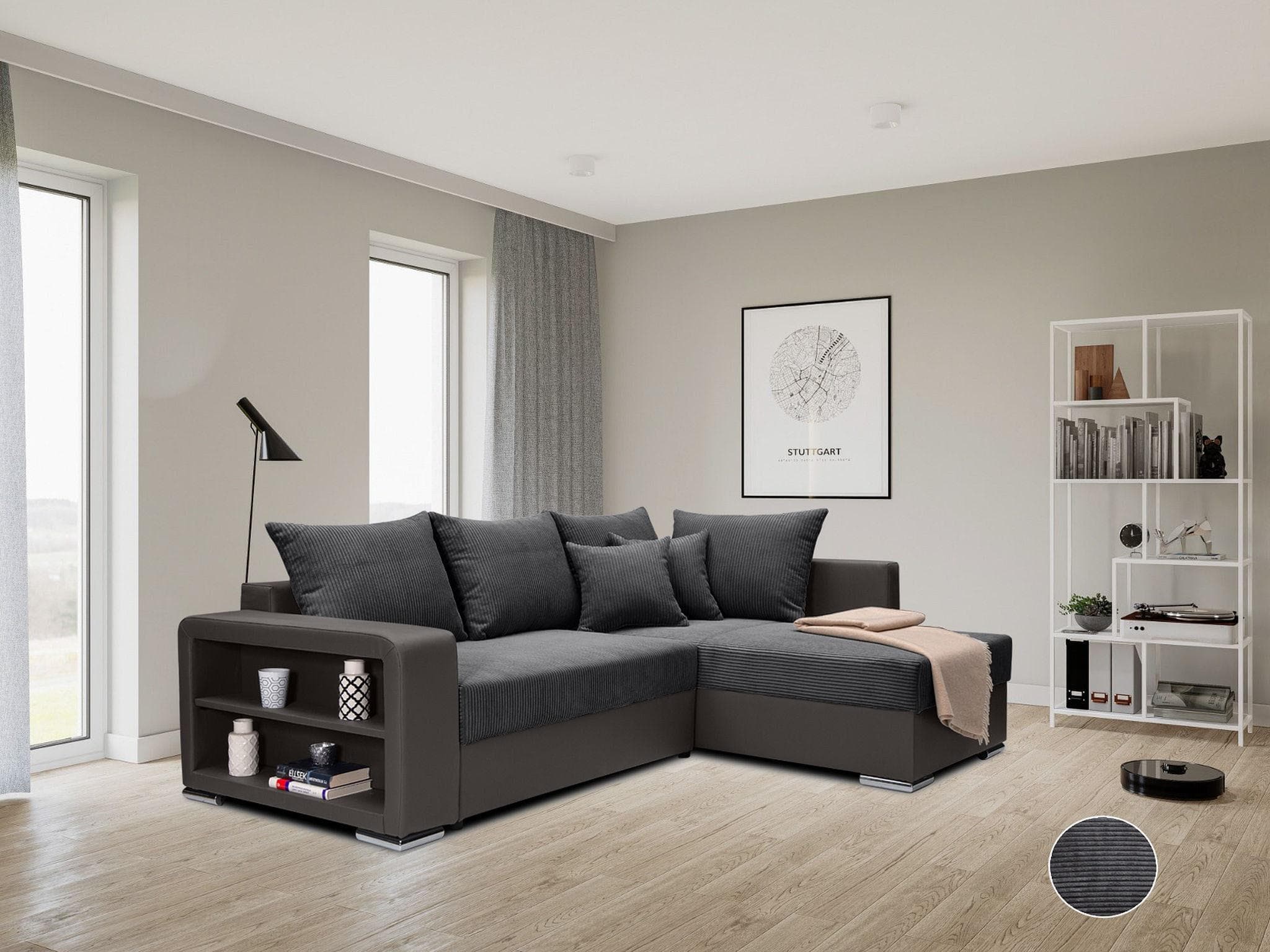 Ecksofa COLLECTION AB John L-Form Anthrazit mit Bettfunktion und Ottomane