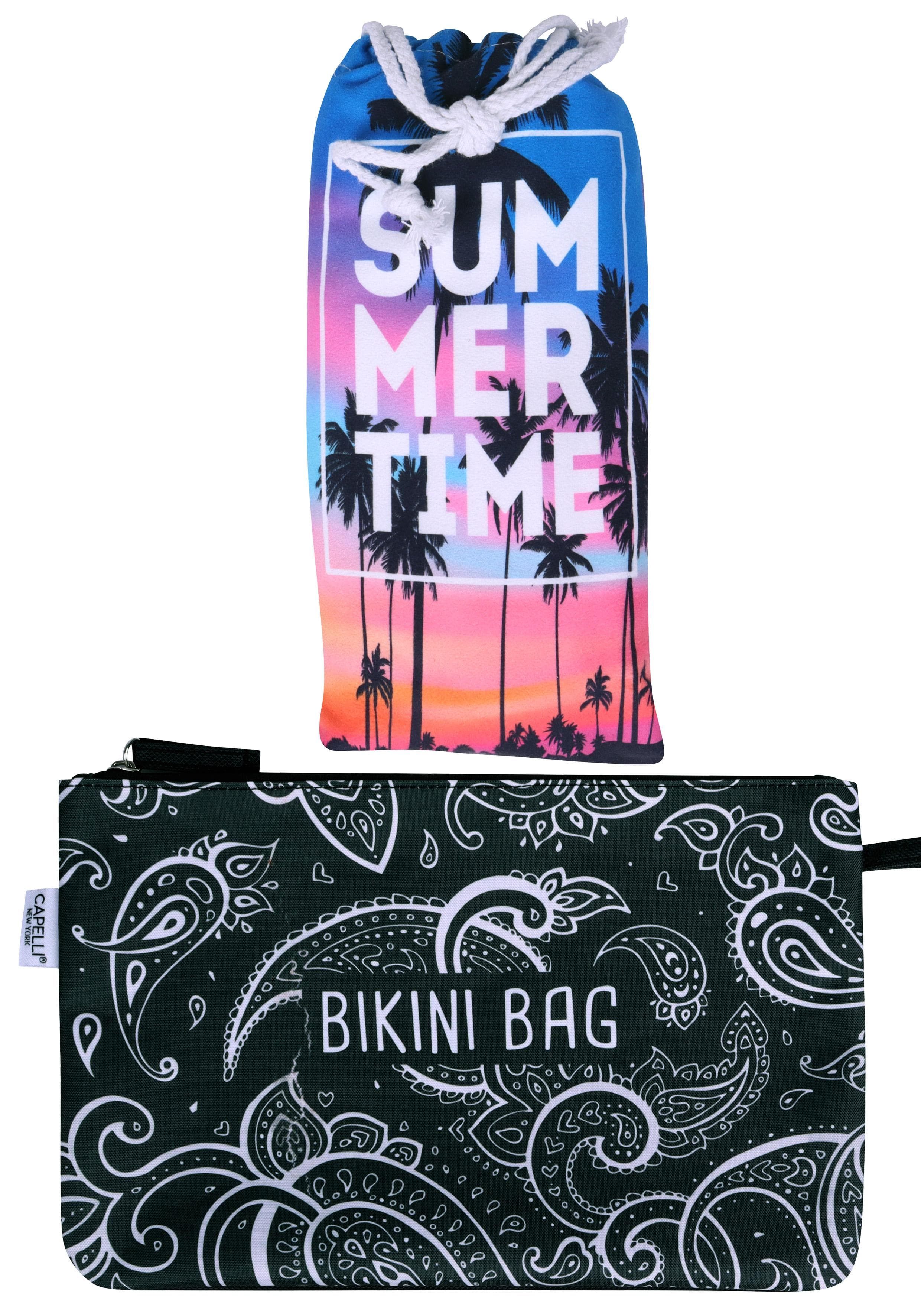 Capelli New York Strandtuch-Set 2 Stk. Palmen Sonnenuntergang Mikrofaser