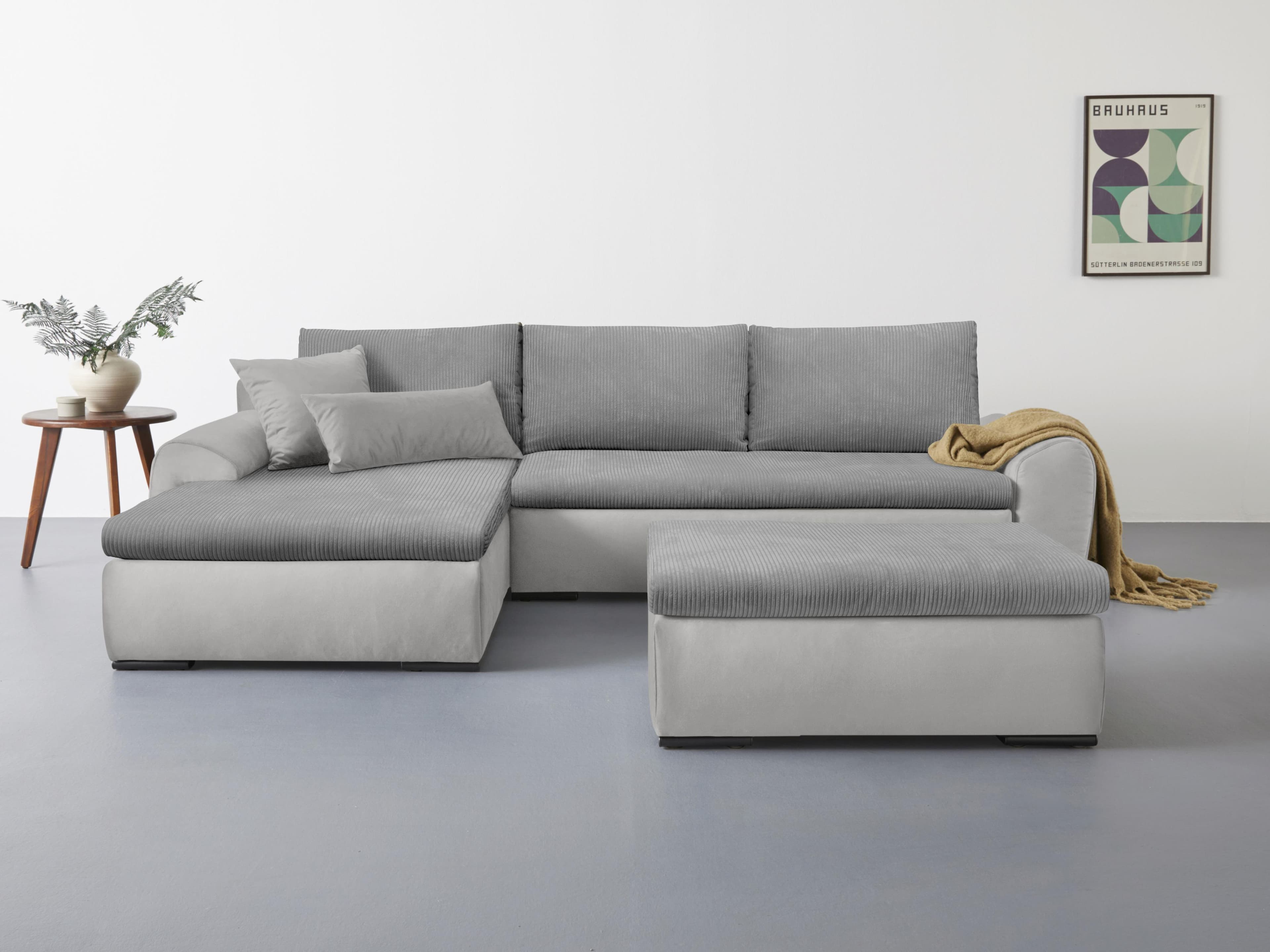 HOME AFFAIRE Ecksofa Win L-Form Grau mit Bettfunktion