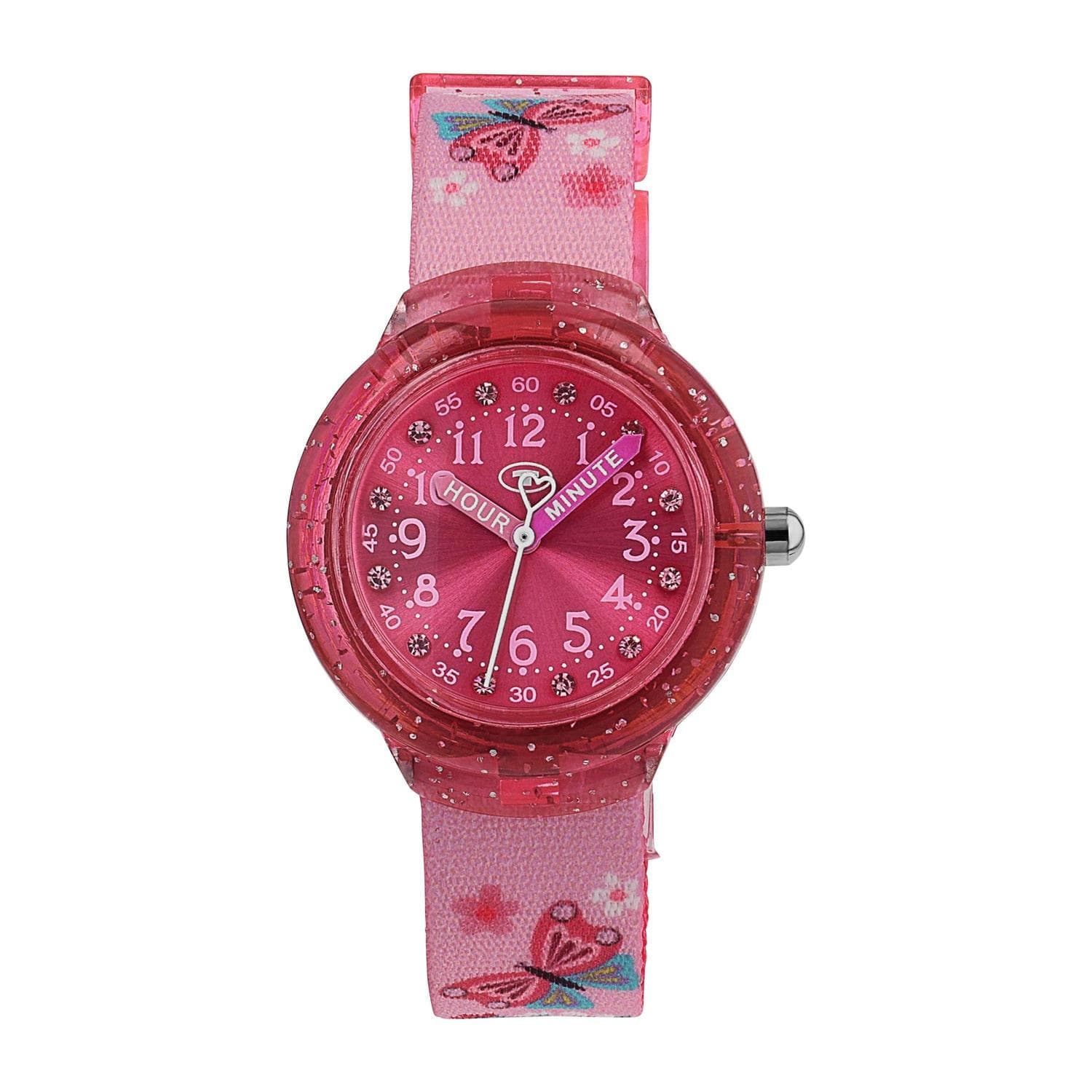 Tom Tailor Kinder Armbanduhr Pink mit Textilband und Glassteinen