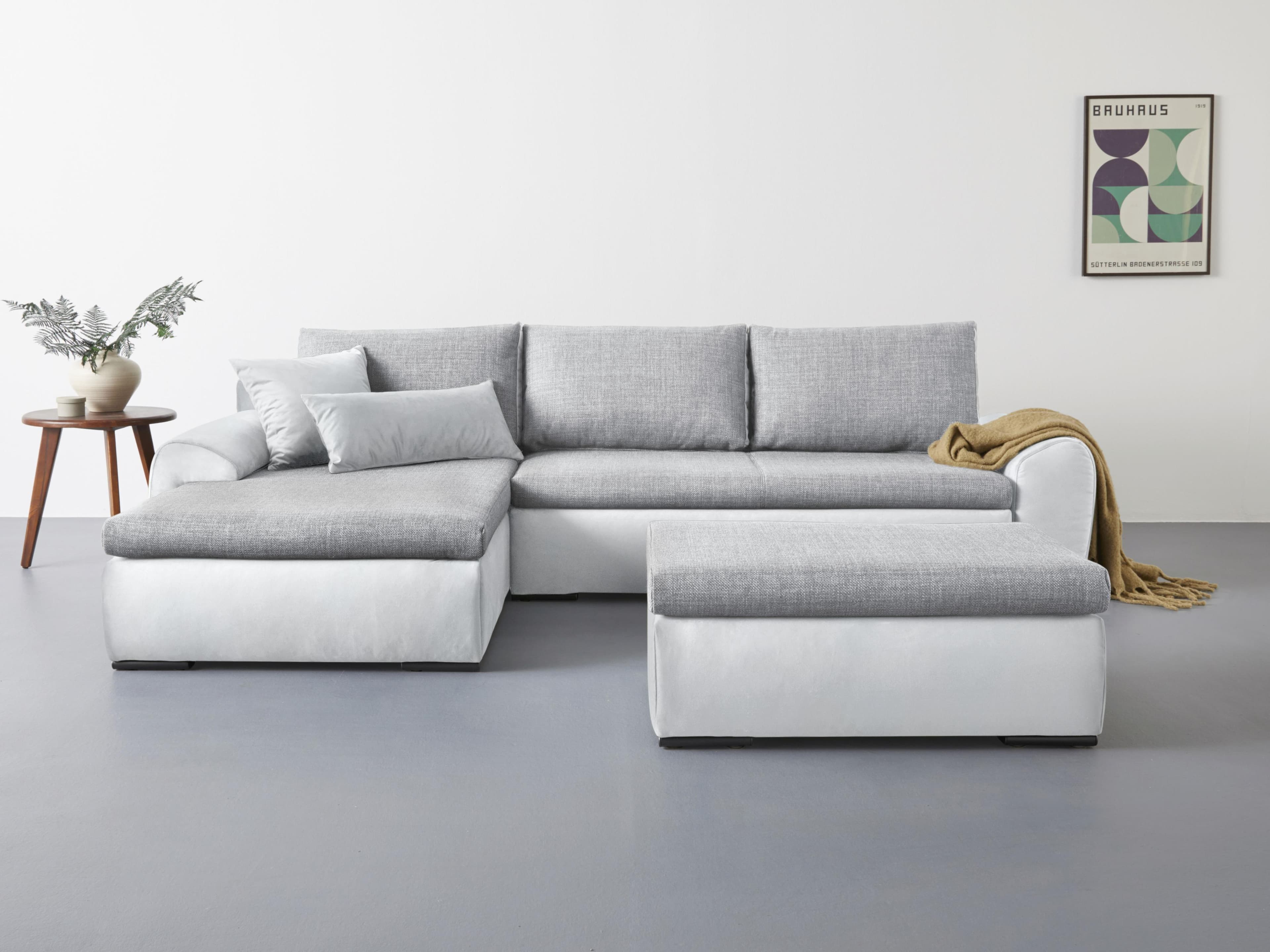 HOME AFFAIRE Ecksofa Win L-Form Silbergrau mit Bettfunktion