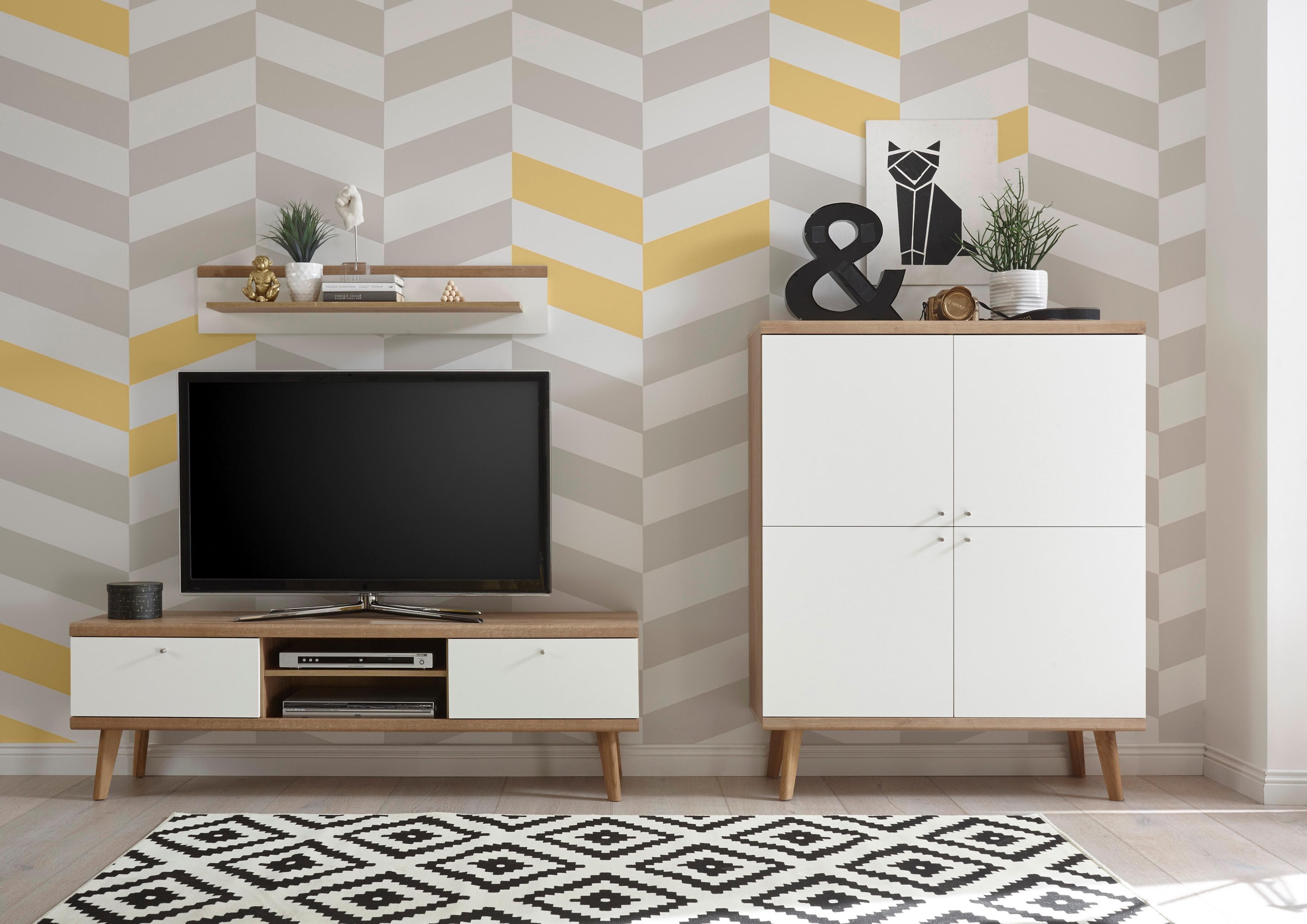 HOME AFFAIRE Wohnwand Merle 3-teilig Braun/Weiß Skandinavisches Design