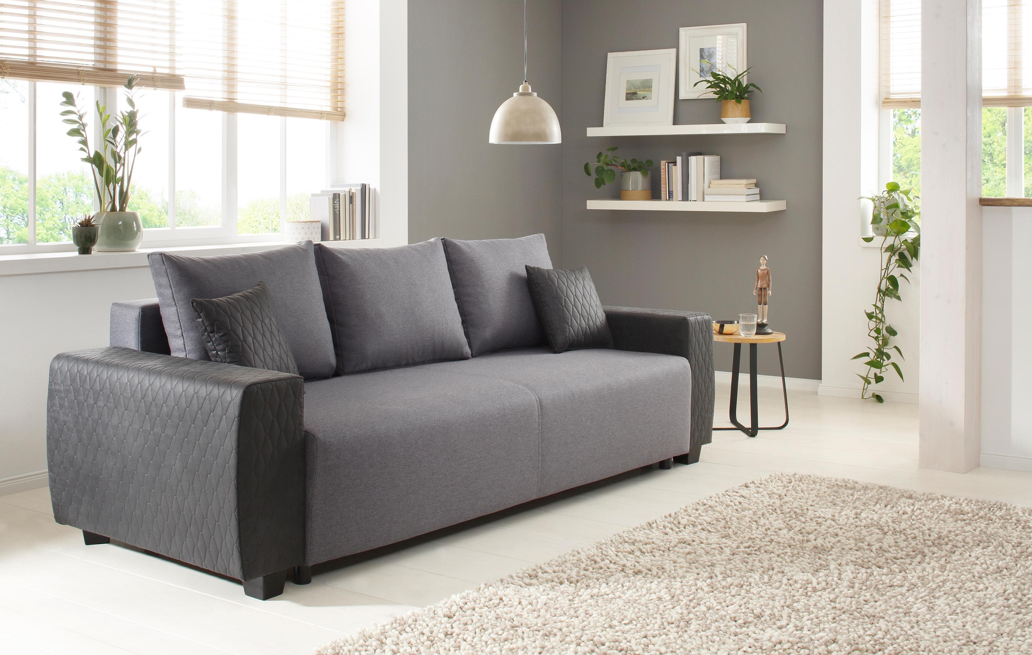 Home Affaire Schlafsofa Bella Grau mit Bettfunktion und Bettkasten