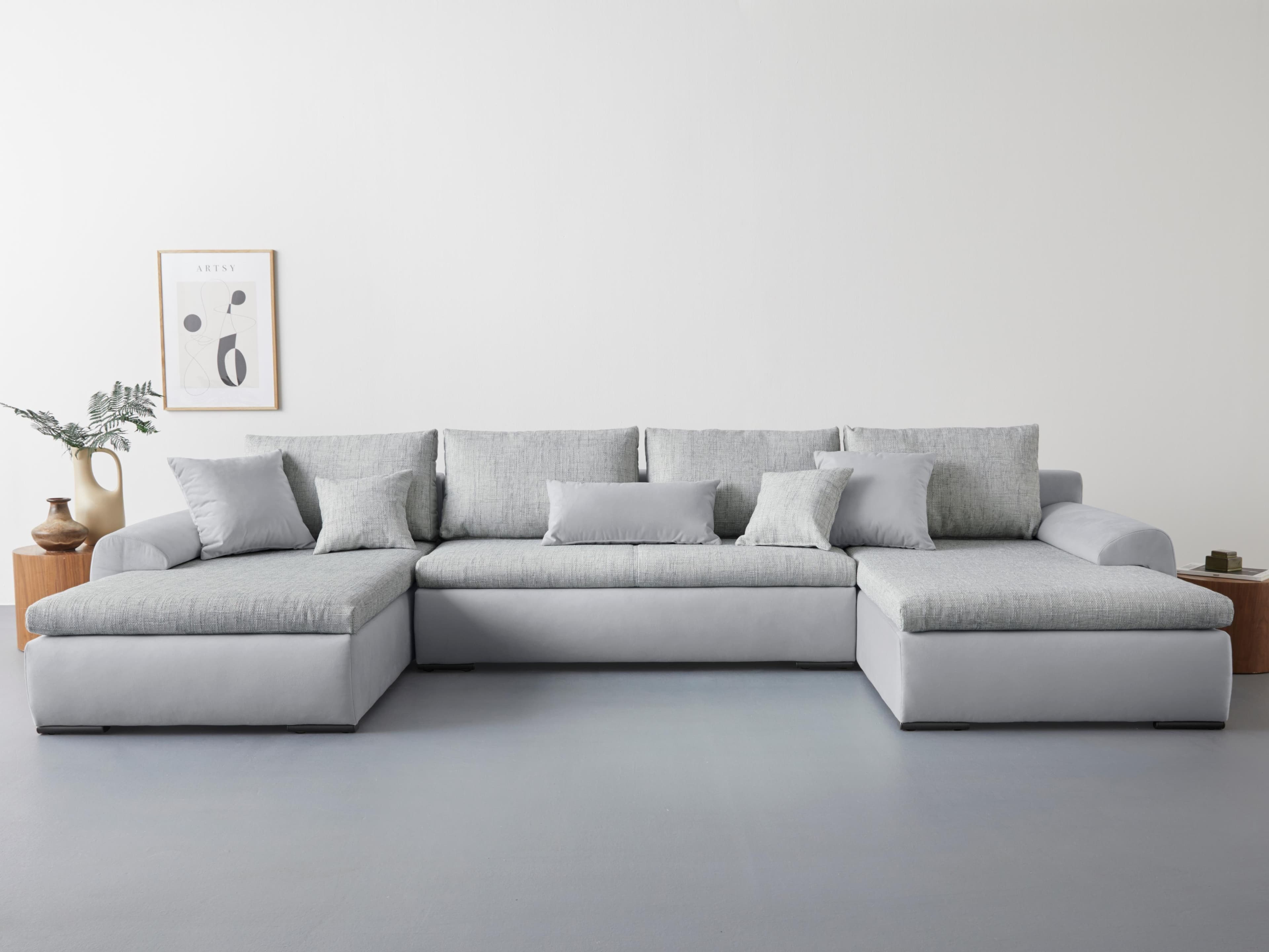 Home Affaire Wohnlandschaft Win U-Form Grau mit Bettfunktion