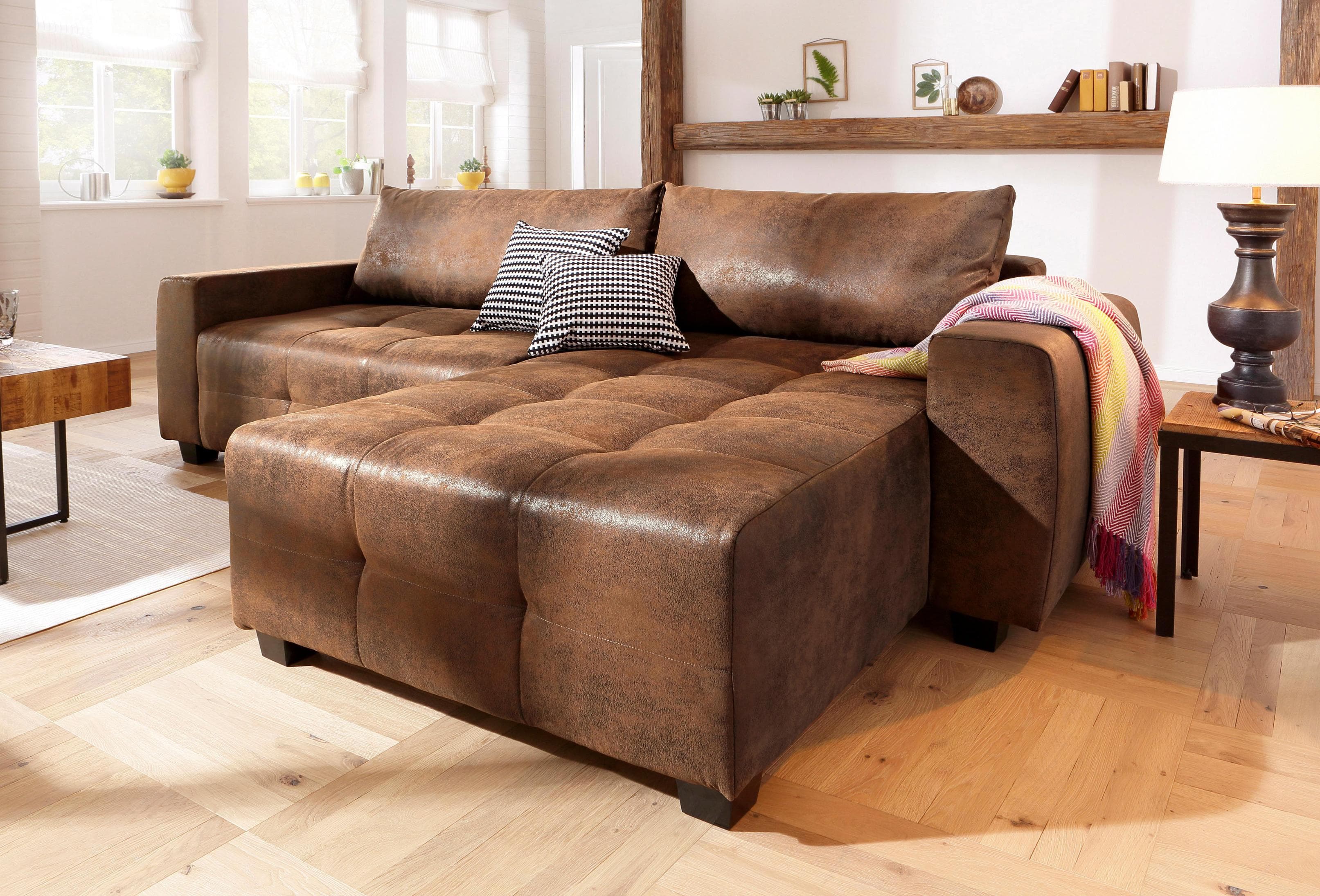 HOME AFFAIRE Ecksofa Bella L-Form Braun Microfaser