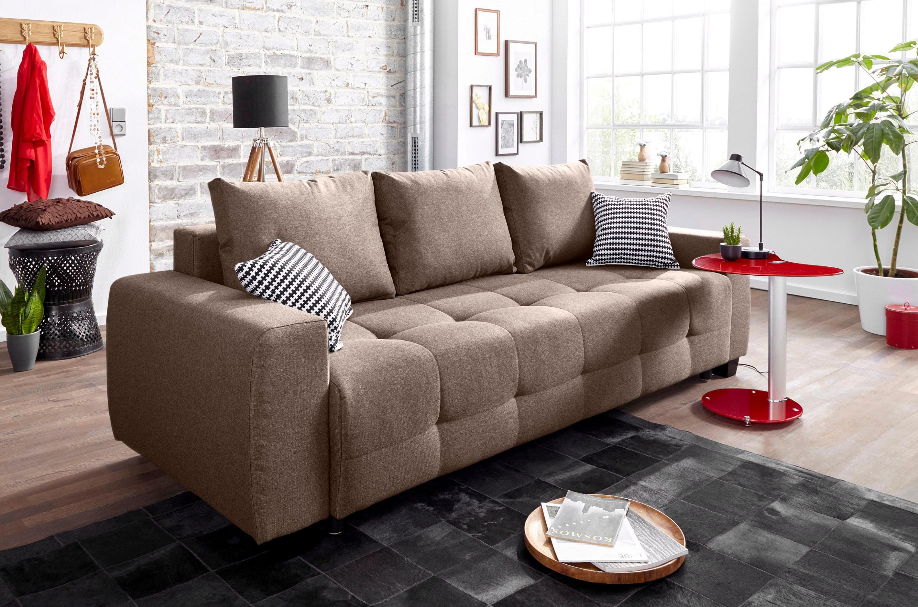 Collection AB Schlafsofa Bella Braun Microfaser mit Bettkasten