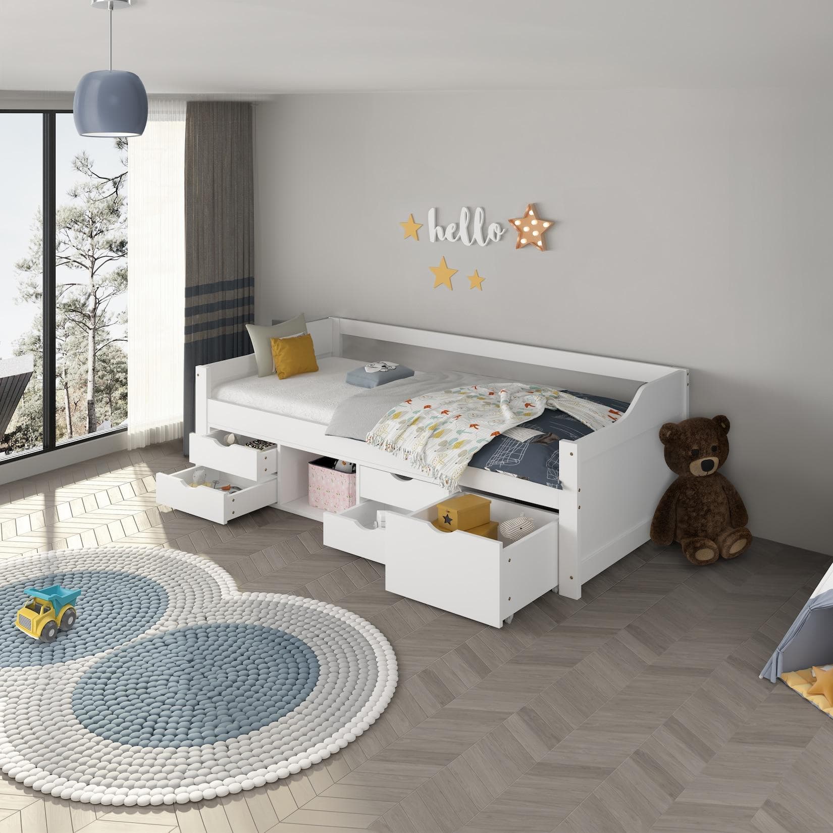 HOME DELUXE Kinderbett COSMOS Weiß mit Schubladen