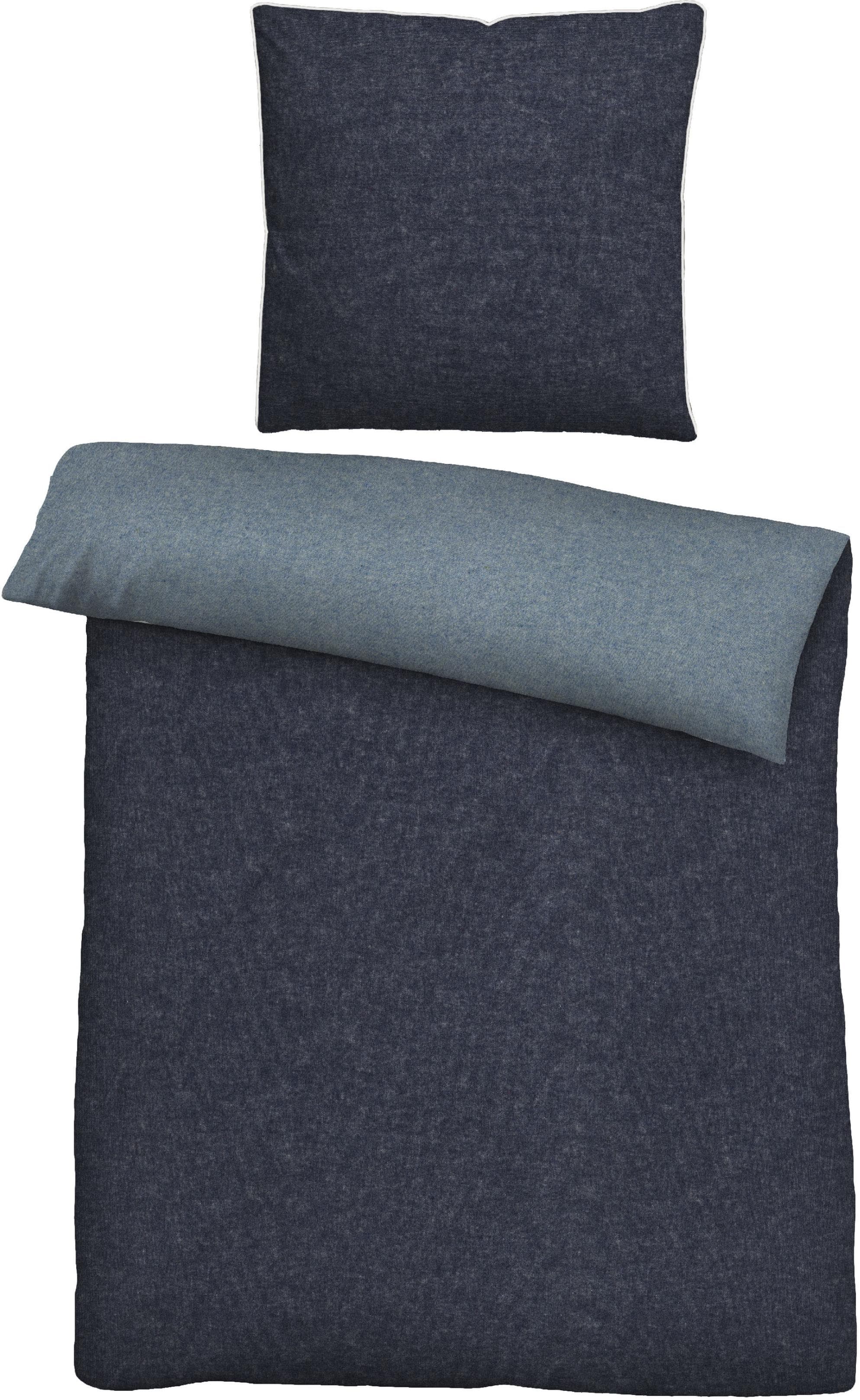 BIBERNA Bettwäsche 2-tlg. Dunkelblau Biber-Flanell 100% Baumwolle