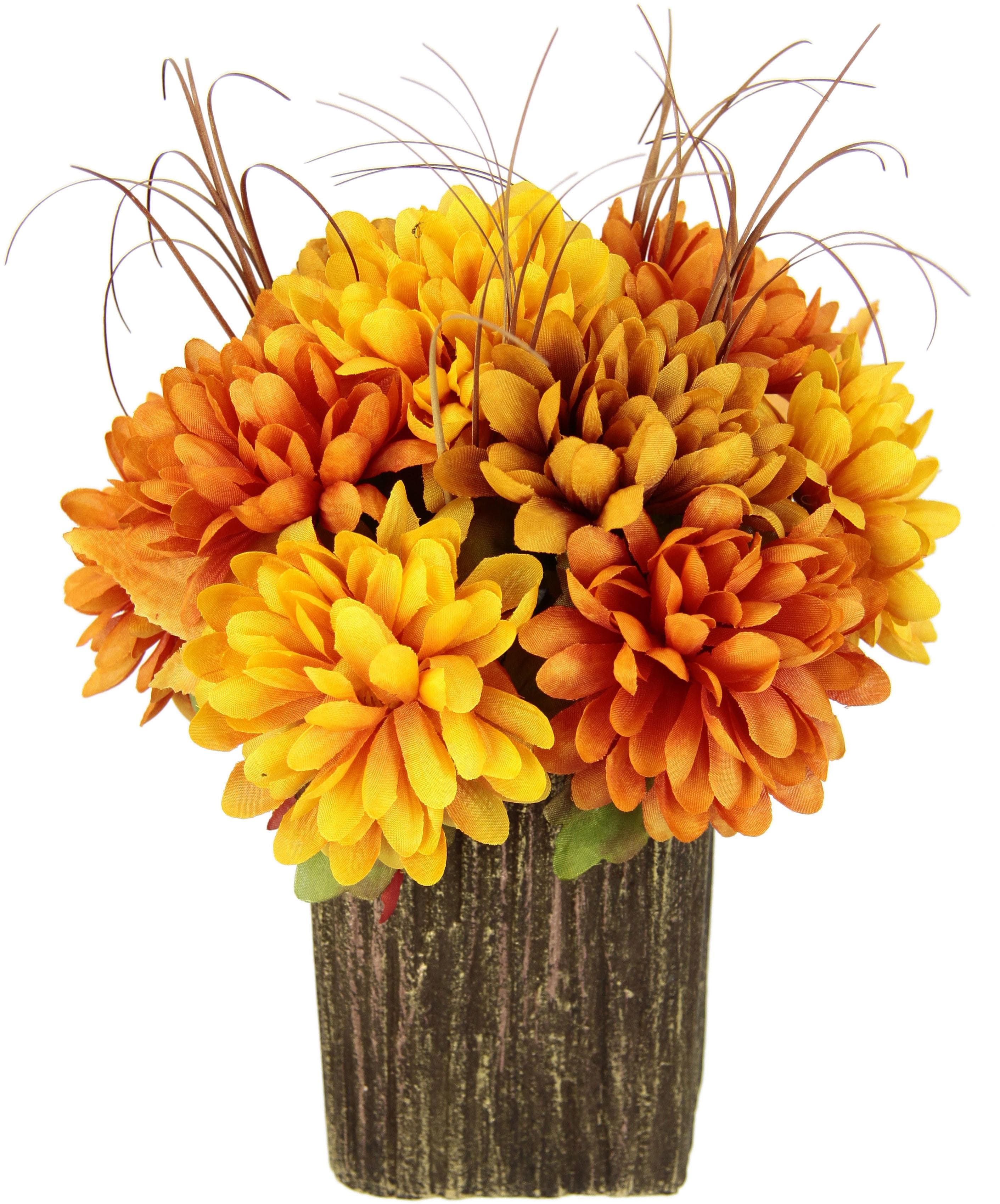 I.GE.A. Kunstblume Chrysanthemen im Topf Gelb/Orange Polyester