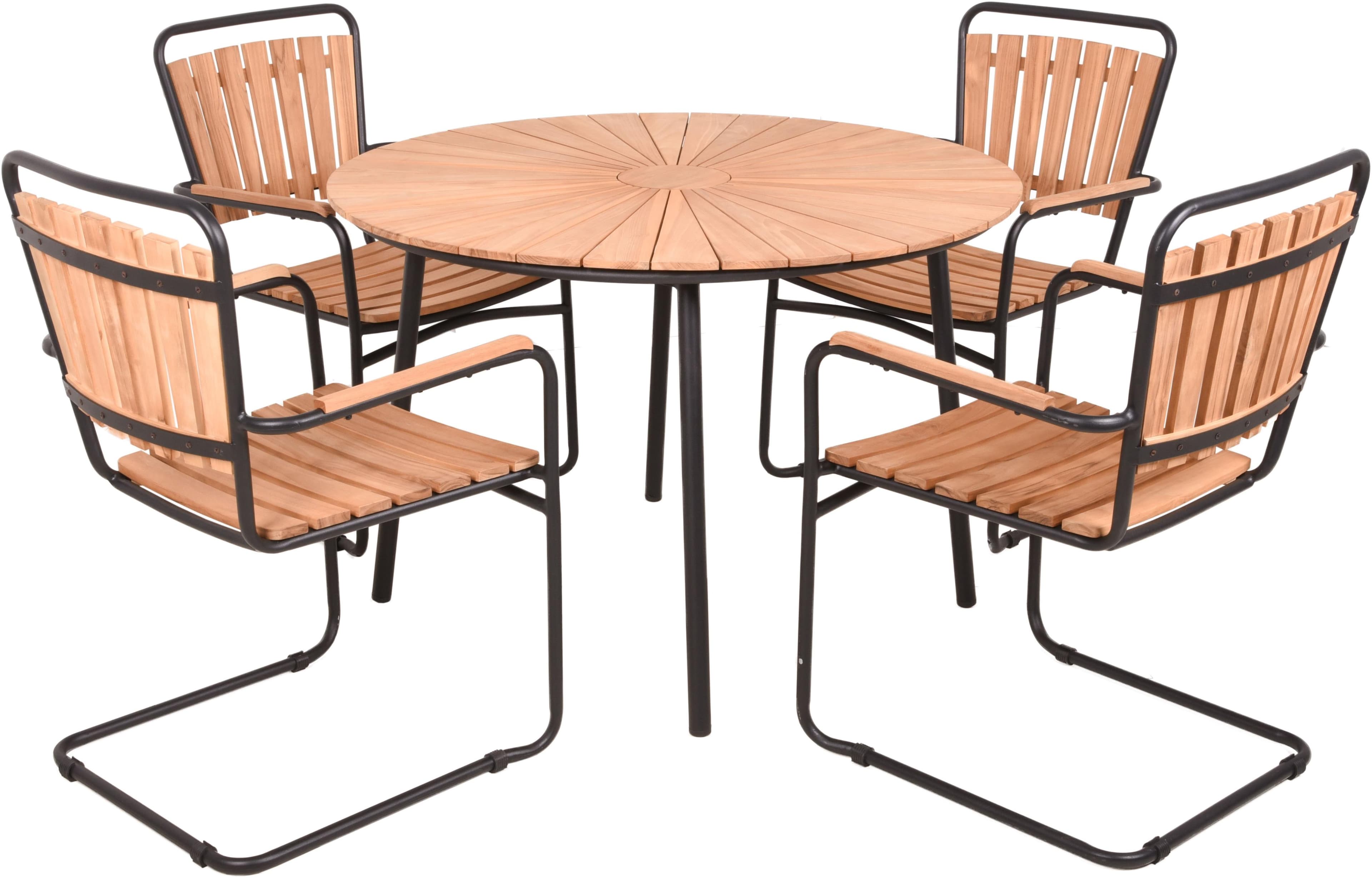 Garden Pleasure COVINA Garten-Essgruppe 5-tlg. Schwarz/Braun Teak & Stahl