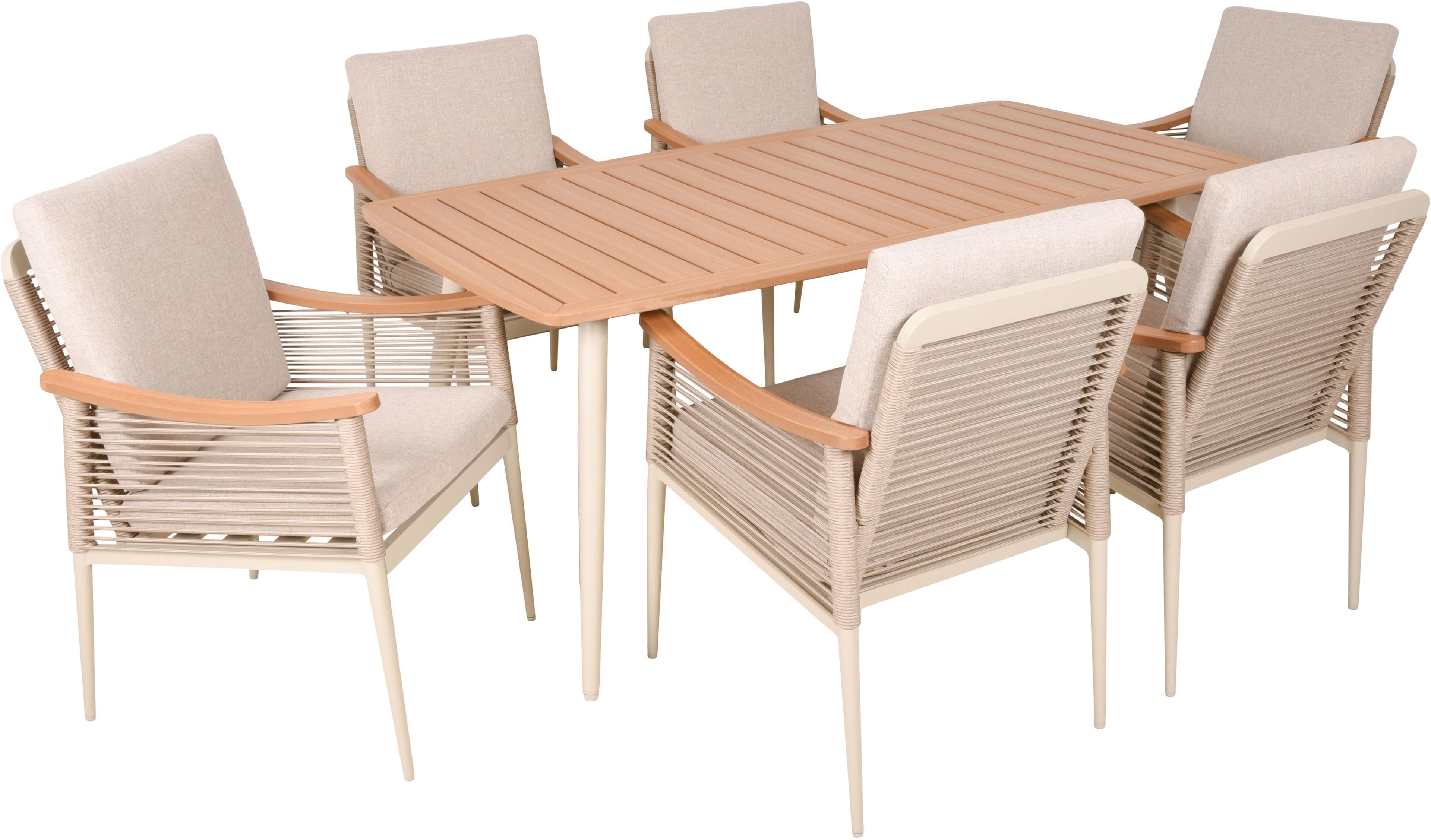 Garden Pleasure Garten-Essgruppe TULUM 7-tlg. Aluminium Beige/Braun