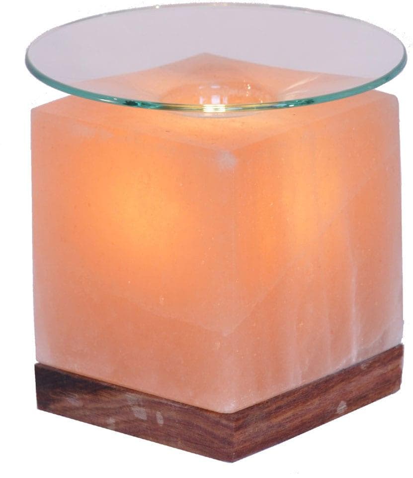 Salzkristall-Tischlampe, Aromalampe, Kubus, Orange, 13x13x13 cm