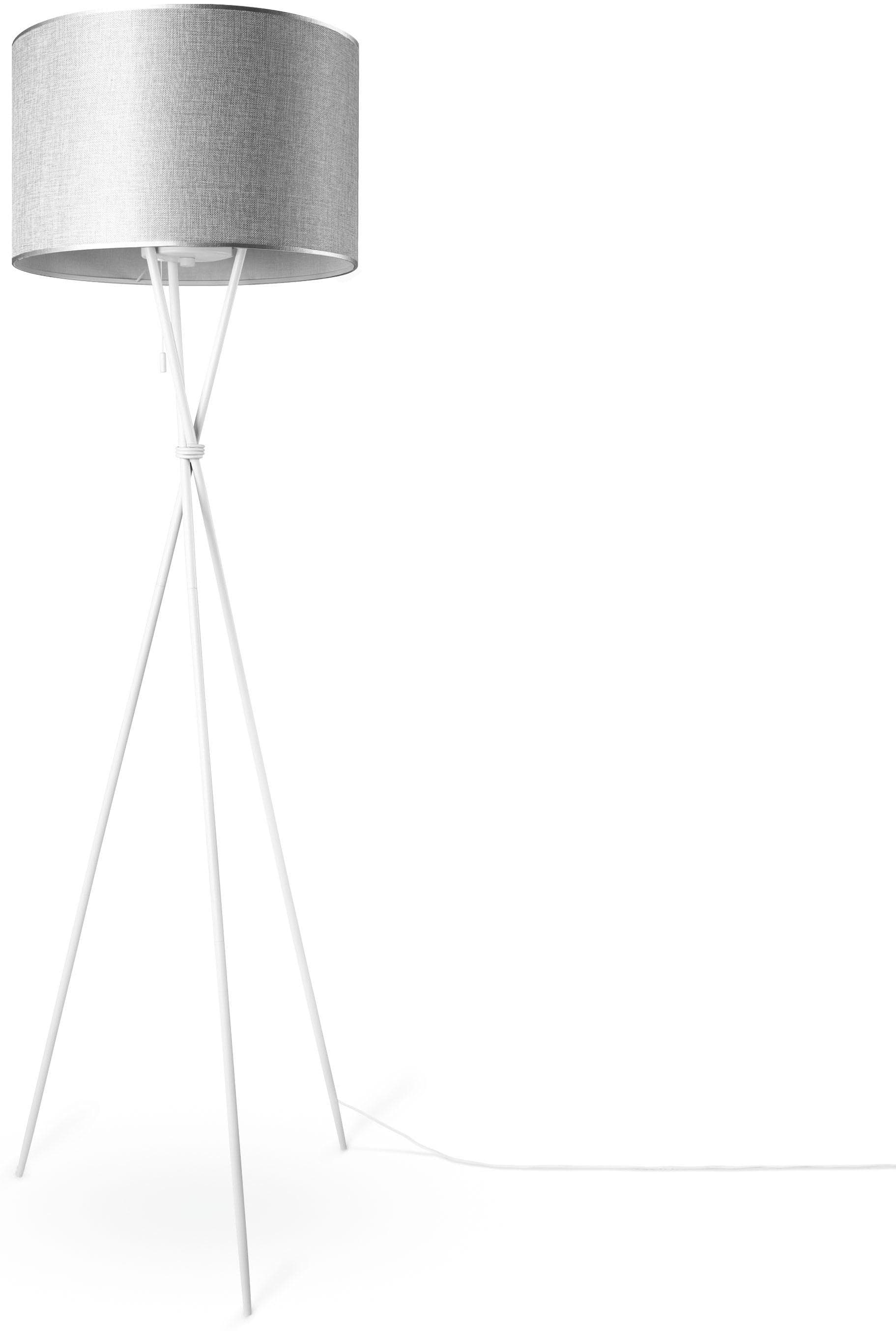 PACO HOME Stehlampe KATE CANVAS UNI COLOR Grau Weiß Stoffschirm
