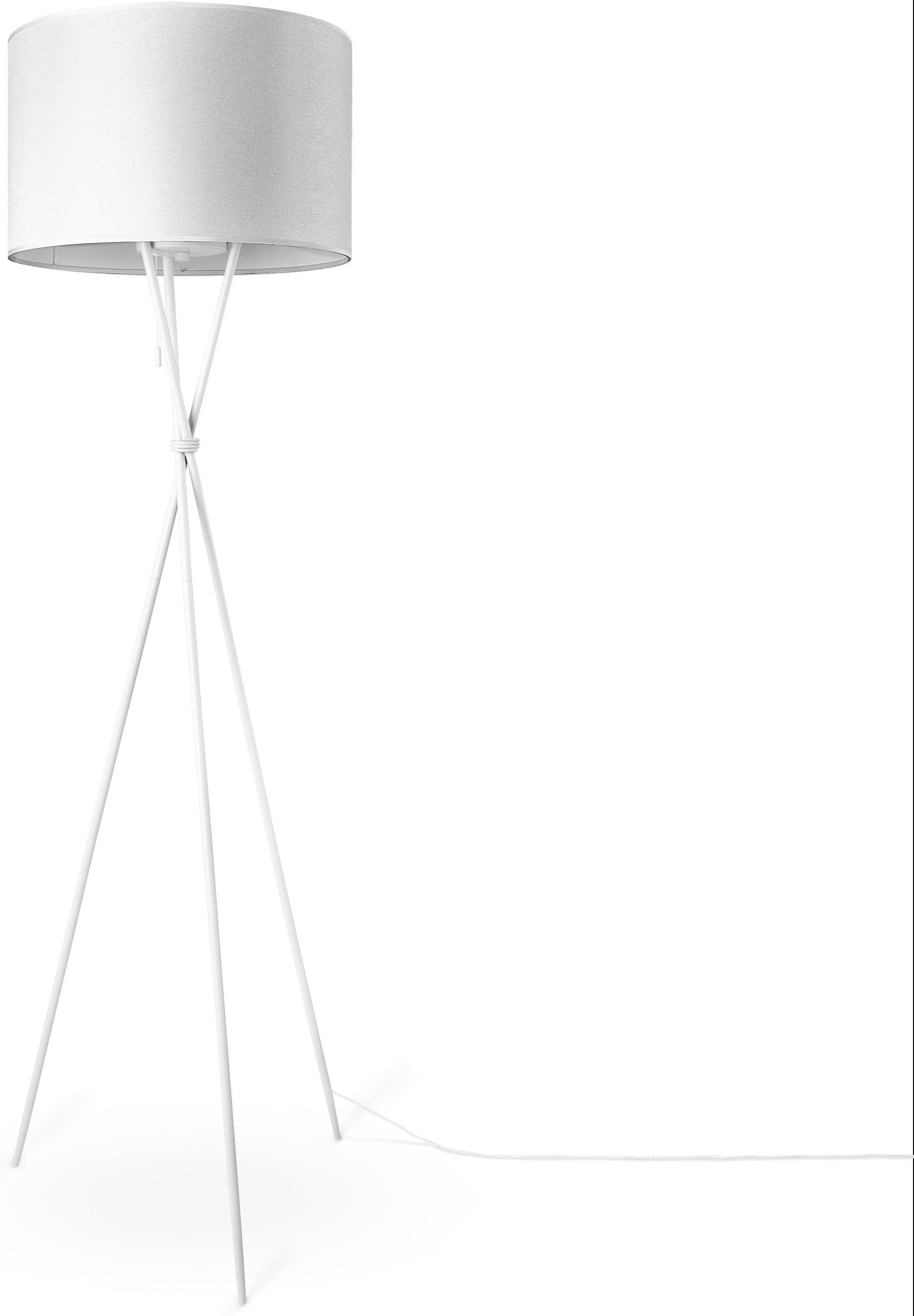 PACO HOME Stehlampe KATE CANVAS UNI COLOR Weiß Stoffschirm E27