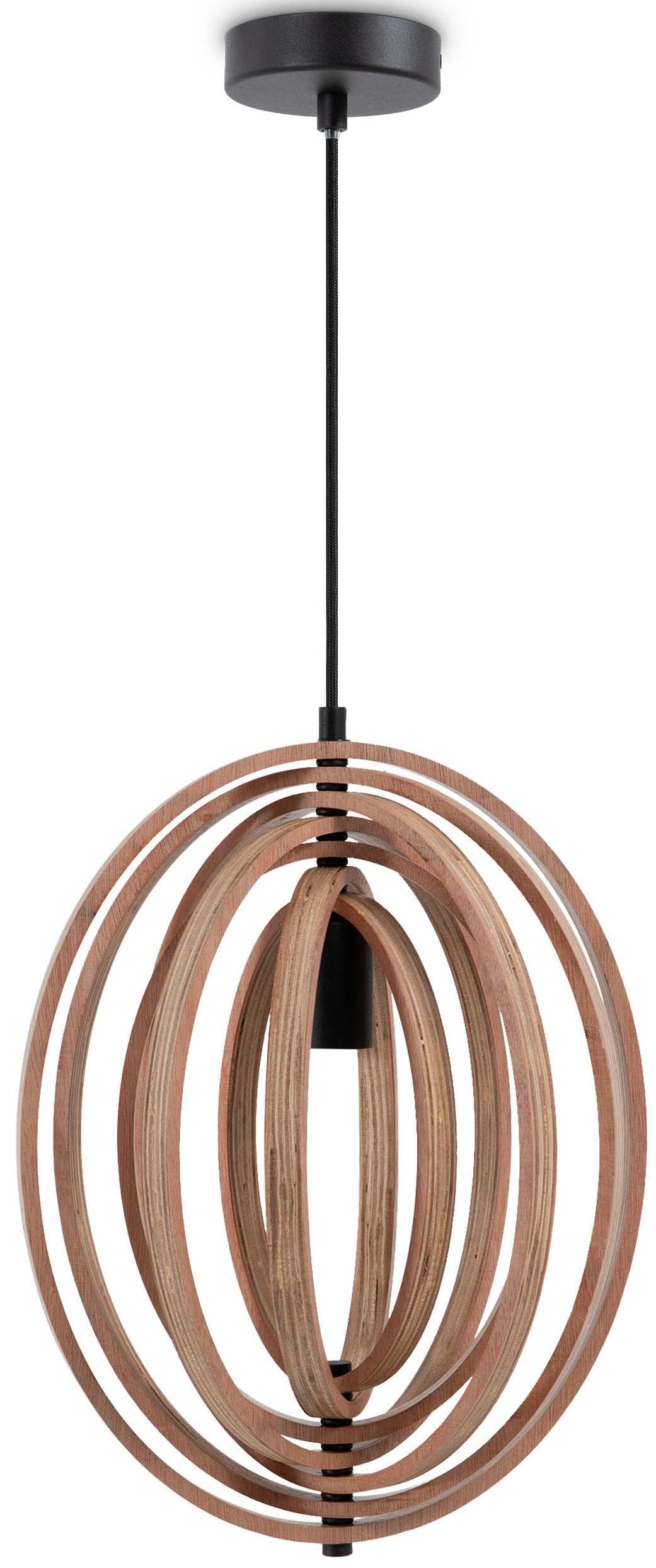 PACO HOME Pendelleuchte BARRY L Schwarz Holz Modern
