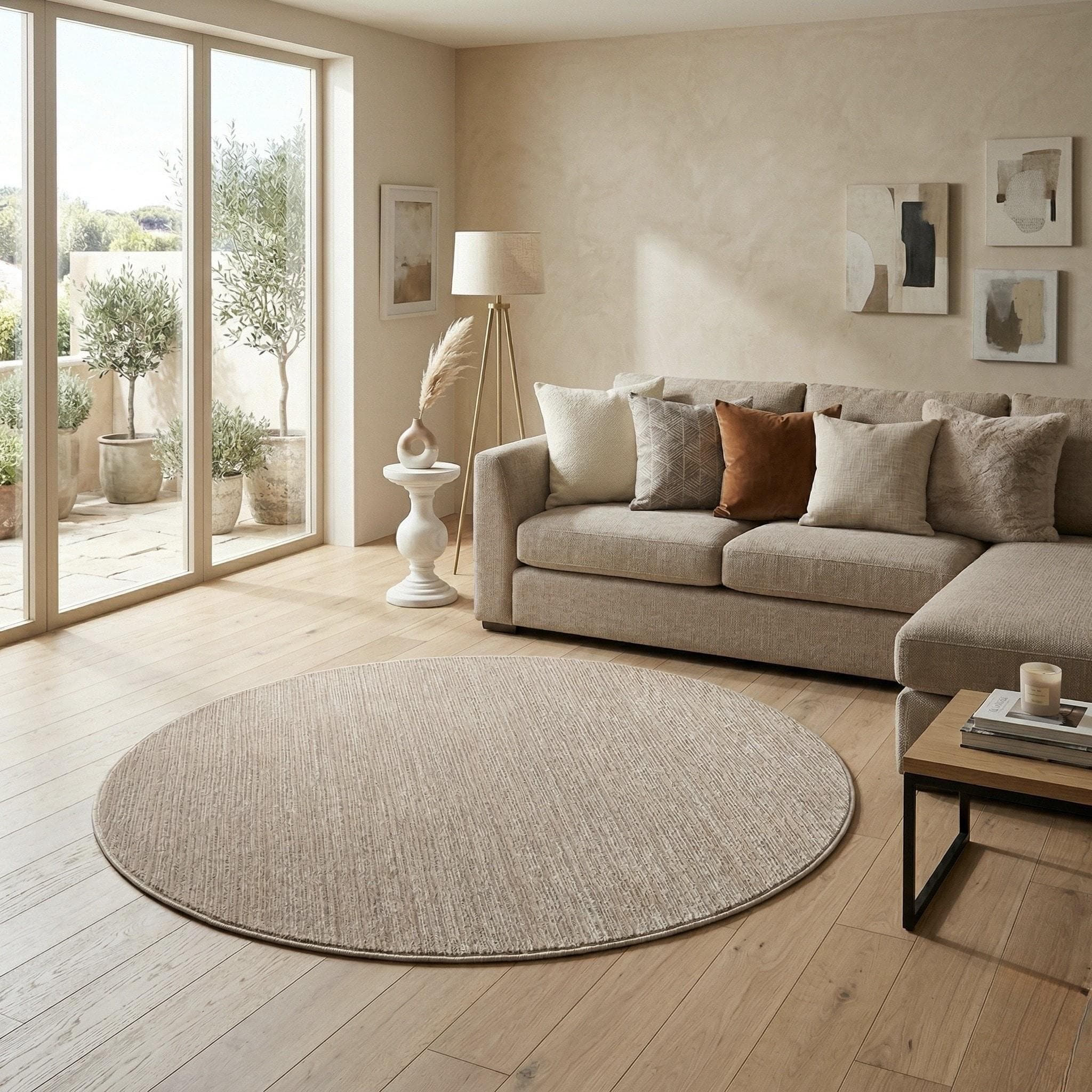 Teppich SEHRAZAT LIMA Beige Rund 200cm Kurzflor