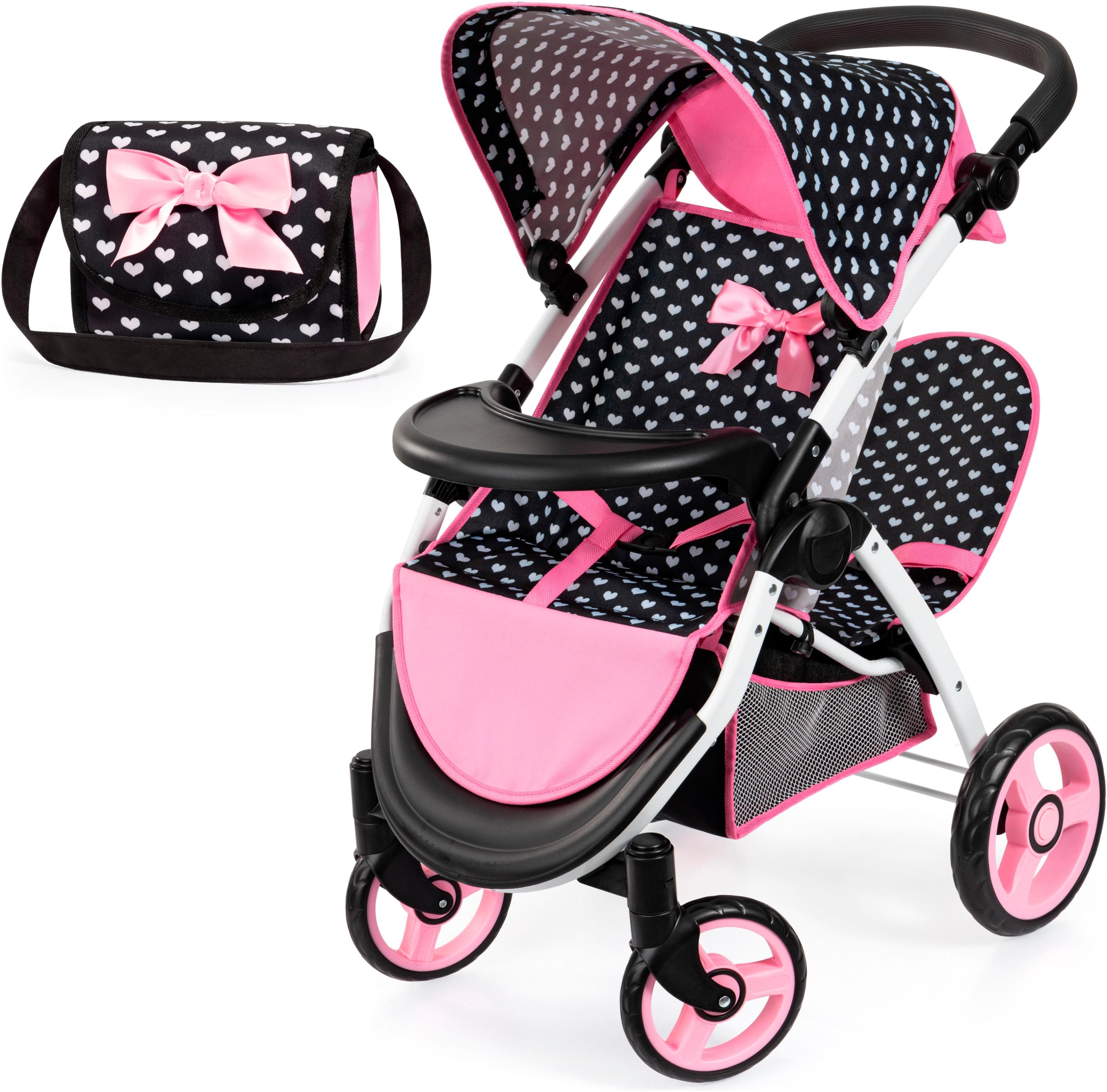 BAYER Puppen-Zwillingsbuggy Twin Star Schwarz mit Wickeltasche