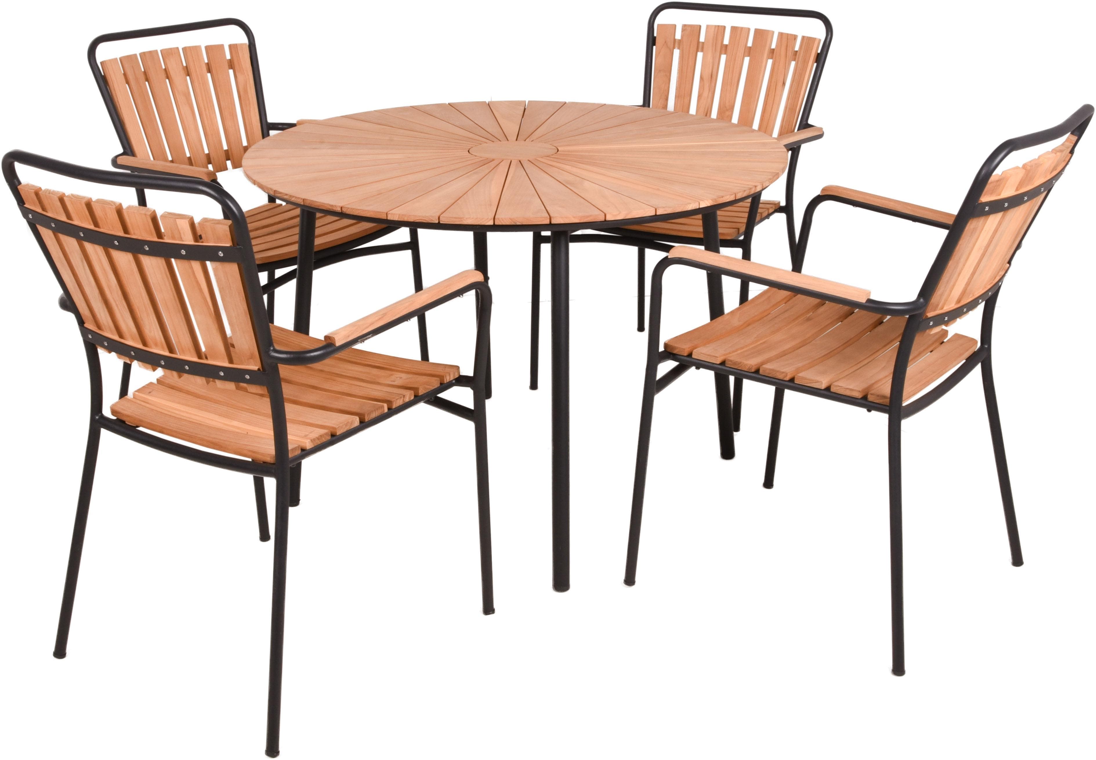 Garden Pleasure Garten-Essgruppe COVINA mit 4 Stühlen Teak & Stahl