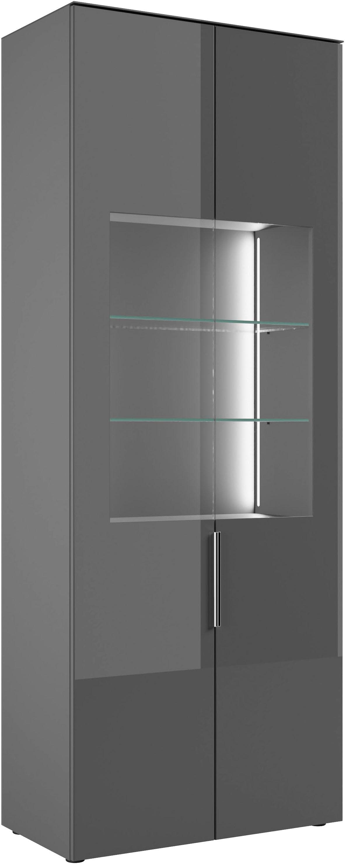 HBZ-MEBLE Vitrine Anthrazit mit Glasfronten und LED-Beleuchtung