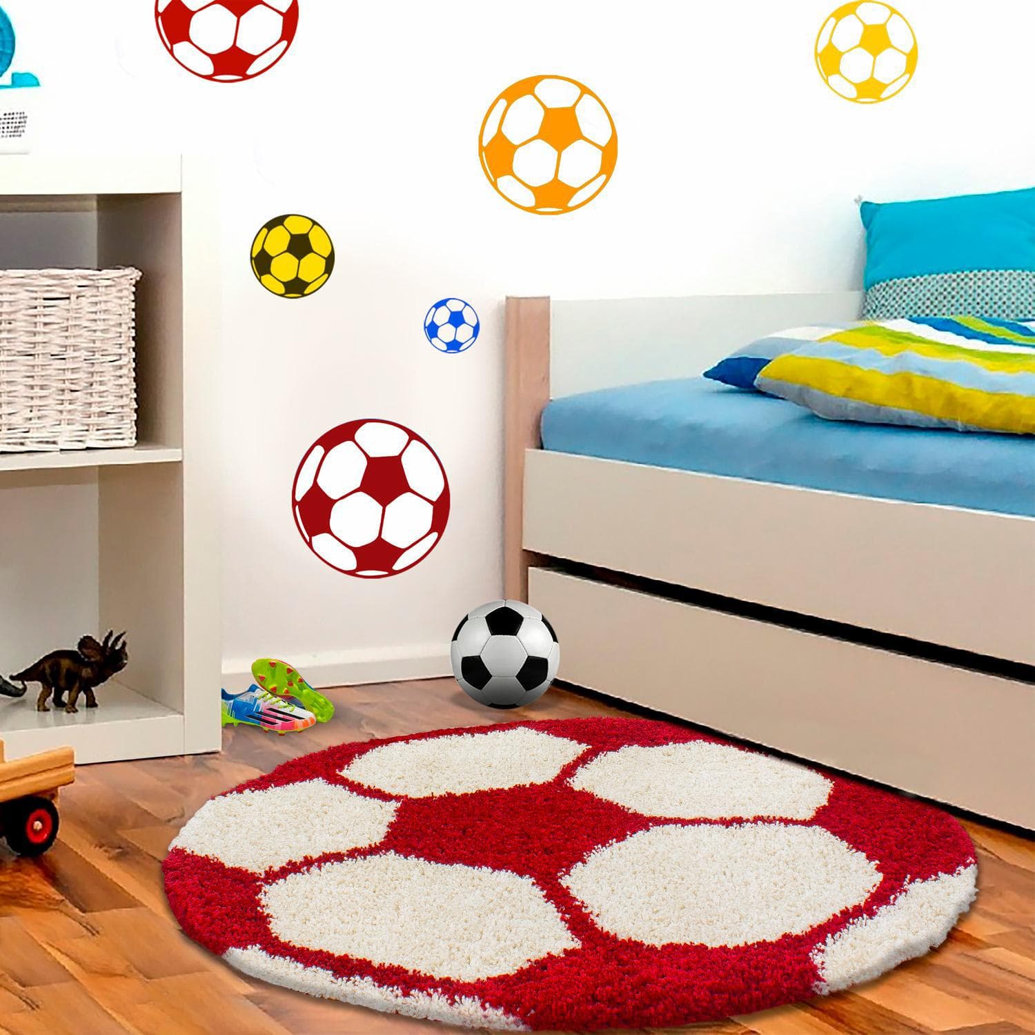 Kinderteppich AYYILDIZ Fun 6001 Rot Fußball Design Hochflor