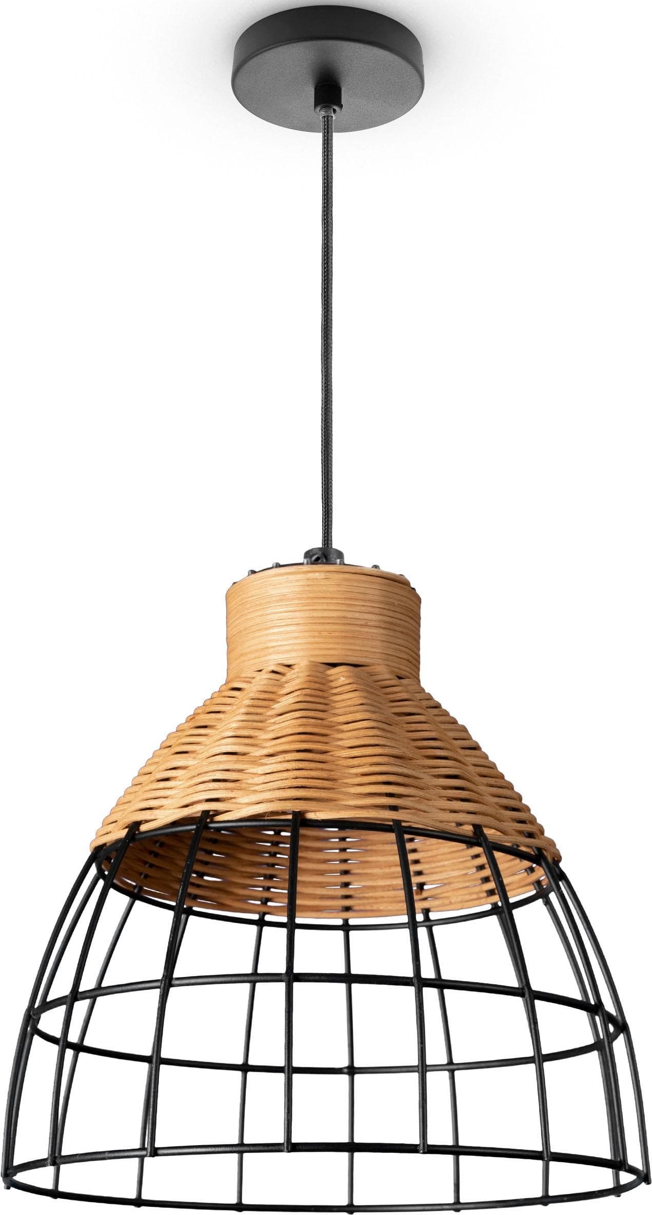 PACO HOME Pendelleuchte PUCU Schwarz Rattan E27 Vintage