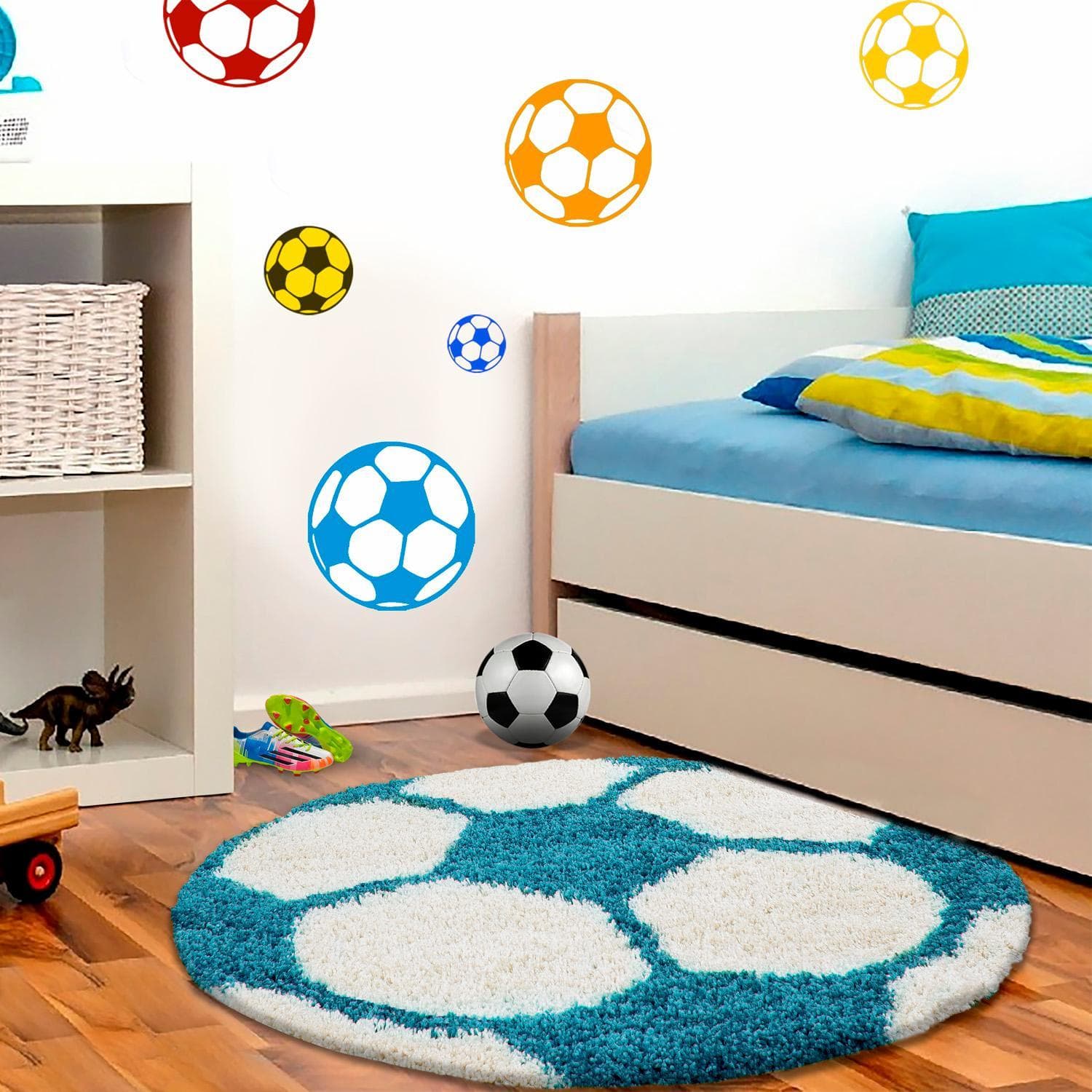 AYYILDIZ TEPPICHE Kinderteppich Fußball Design Rund 100cm Türkis