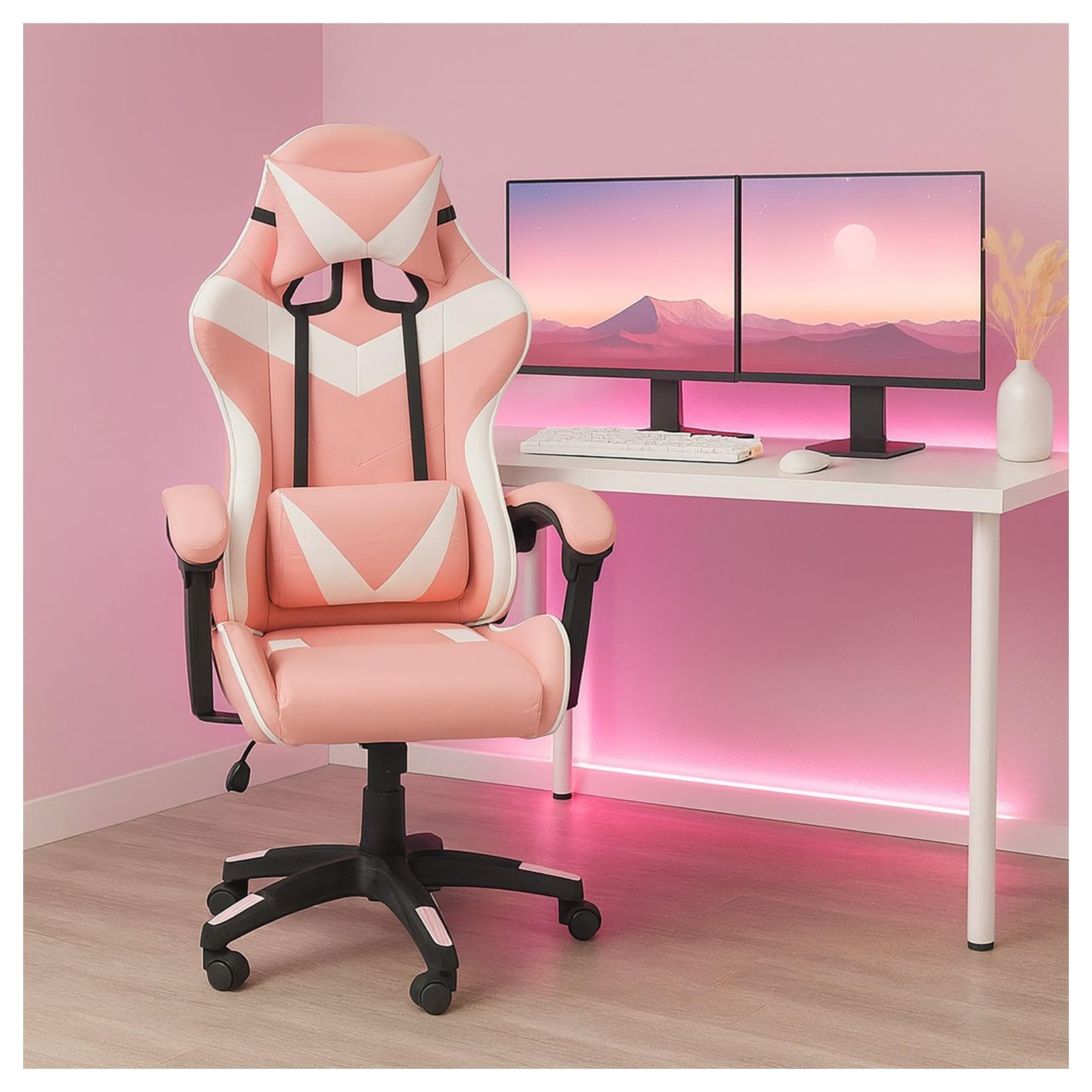 HTI-Living Schreibtischstuhl Krit Pink-Weiß Schwarz Kunstleder