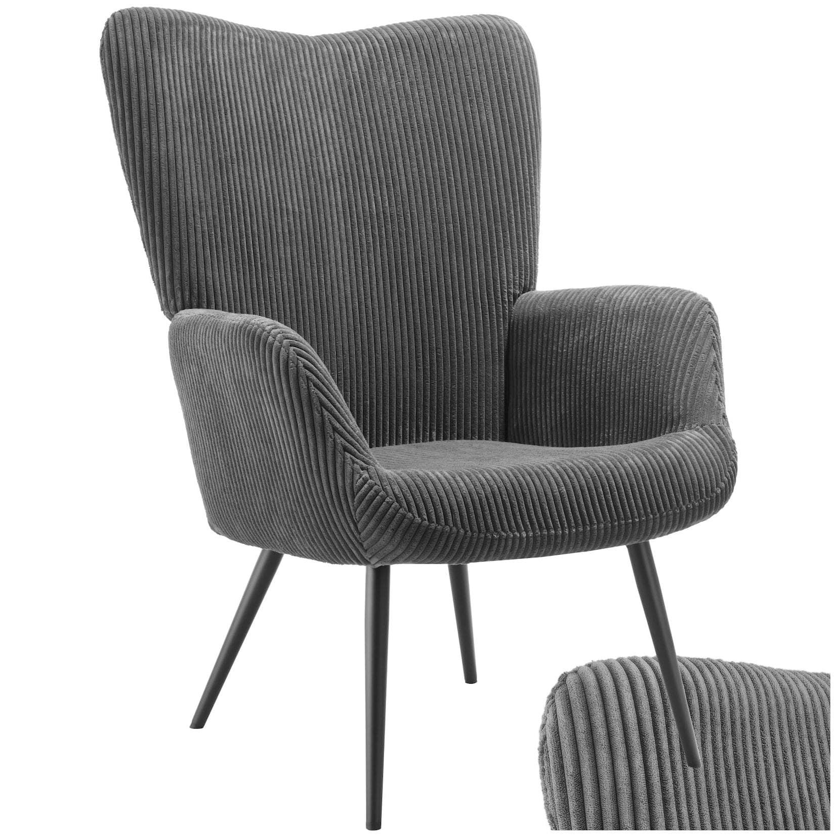 TECTAKE Sessel Hygge Breitcord Anthrazit/Schwarz Ergonomisch