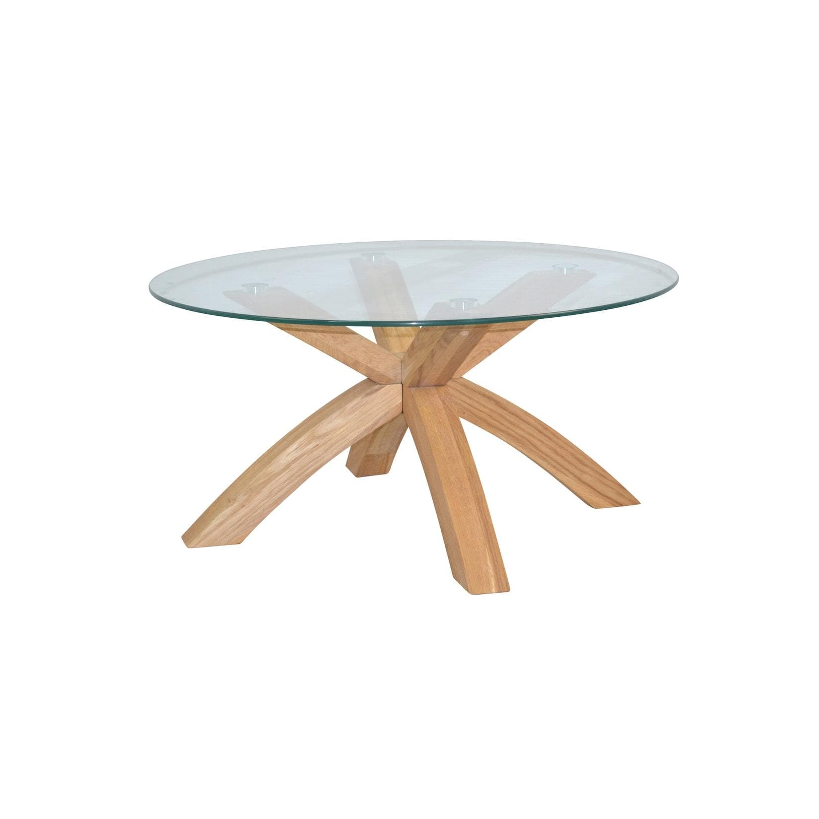 Couchtisch Massivholz Eiche mit runder Sicherheitsglasplatte