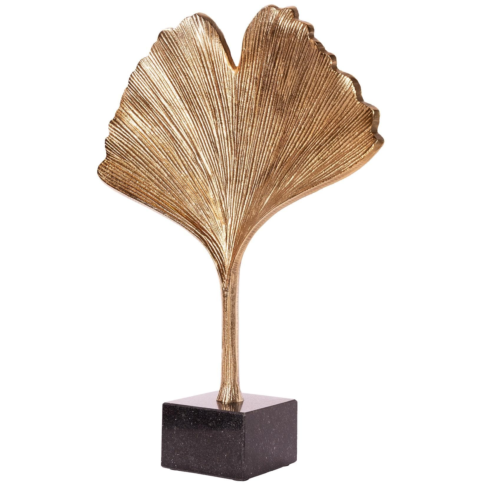 Riess Ambiente Skulptur GINKGO LEAF 44cm Gold Metall mit Marmorsockel