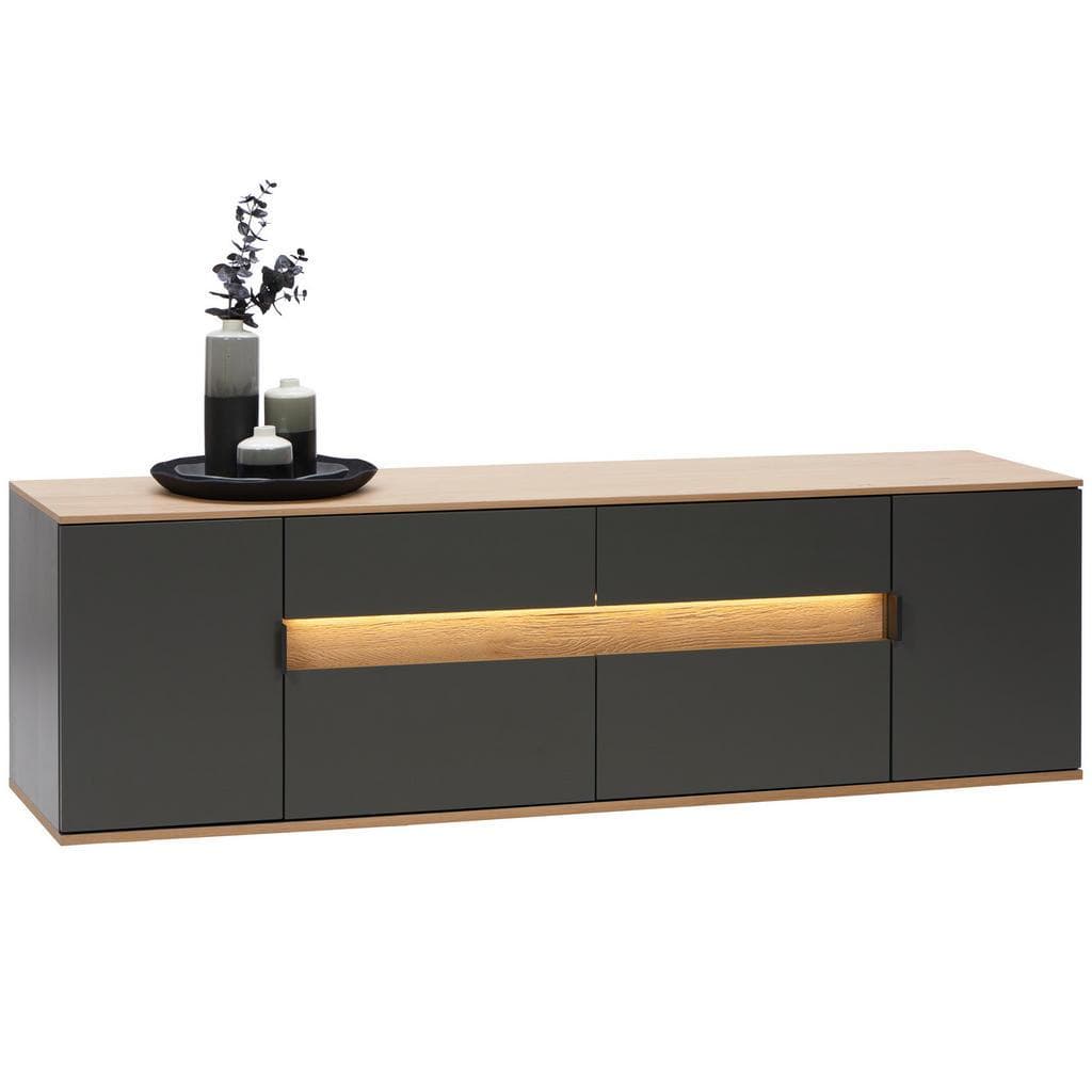 Dieter Knoll Lowboard Anthrazit Eiche Metall Furniert 2 Fächer 3 Schubladen