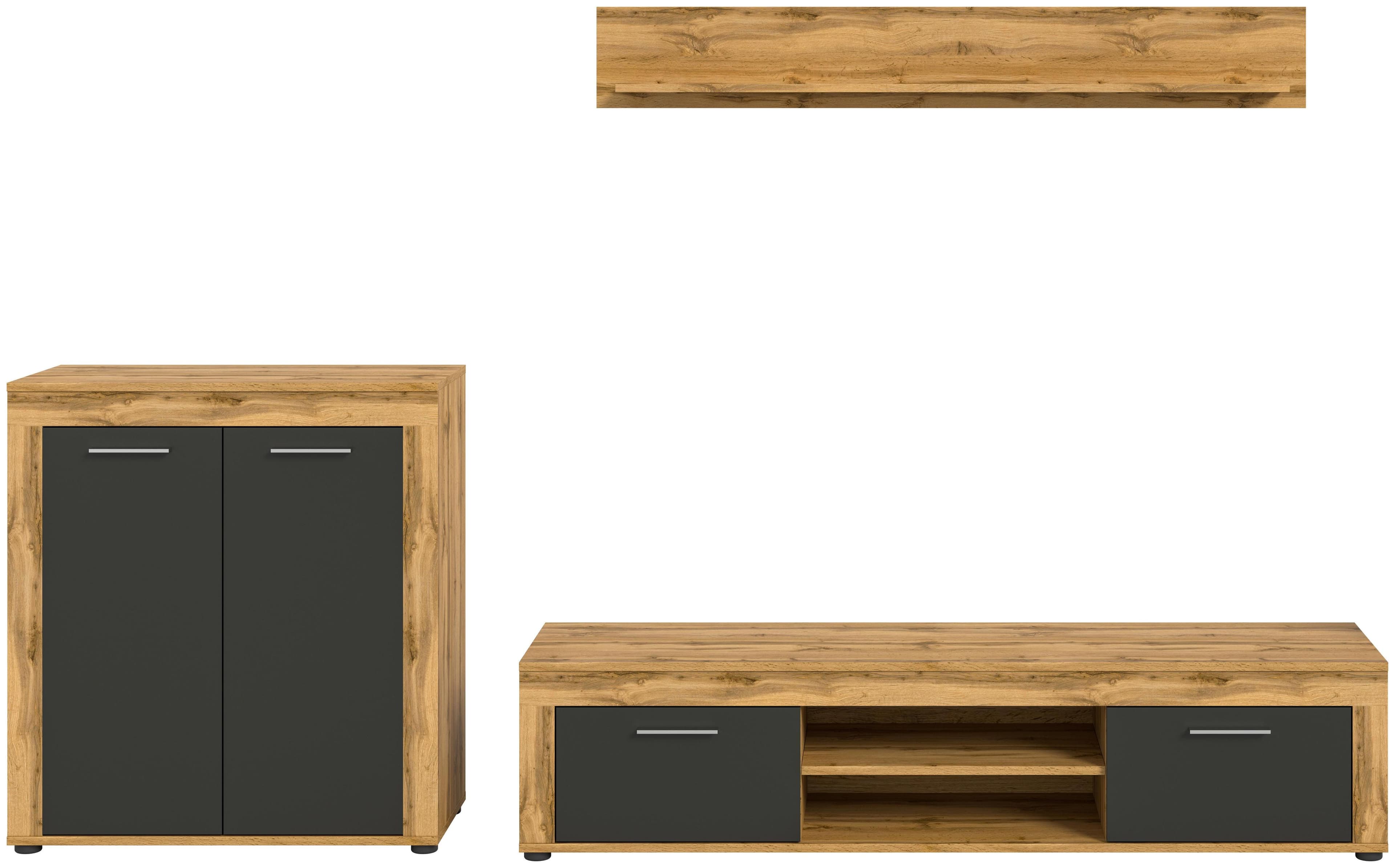 Wohnwand Jam Anthrazit/Eiche Wotan Modern