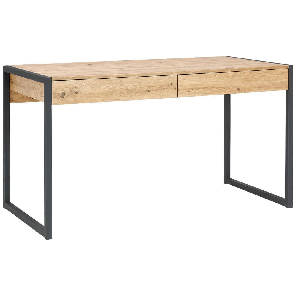 Mid.you Schreibtisch Schwarz Eiche Artisan Metall Holzwerkstoff 2 Schubladen