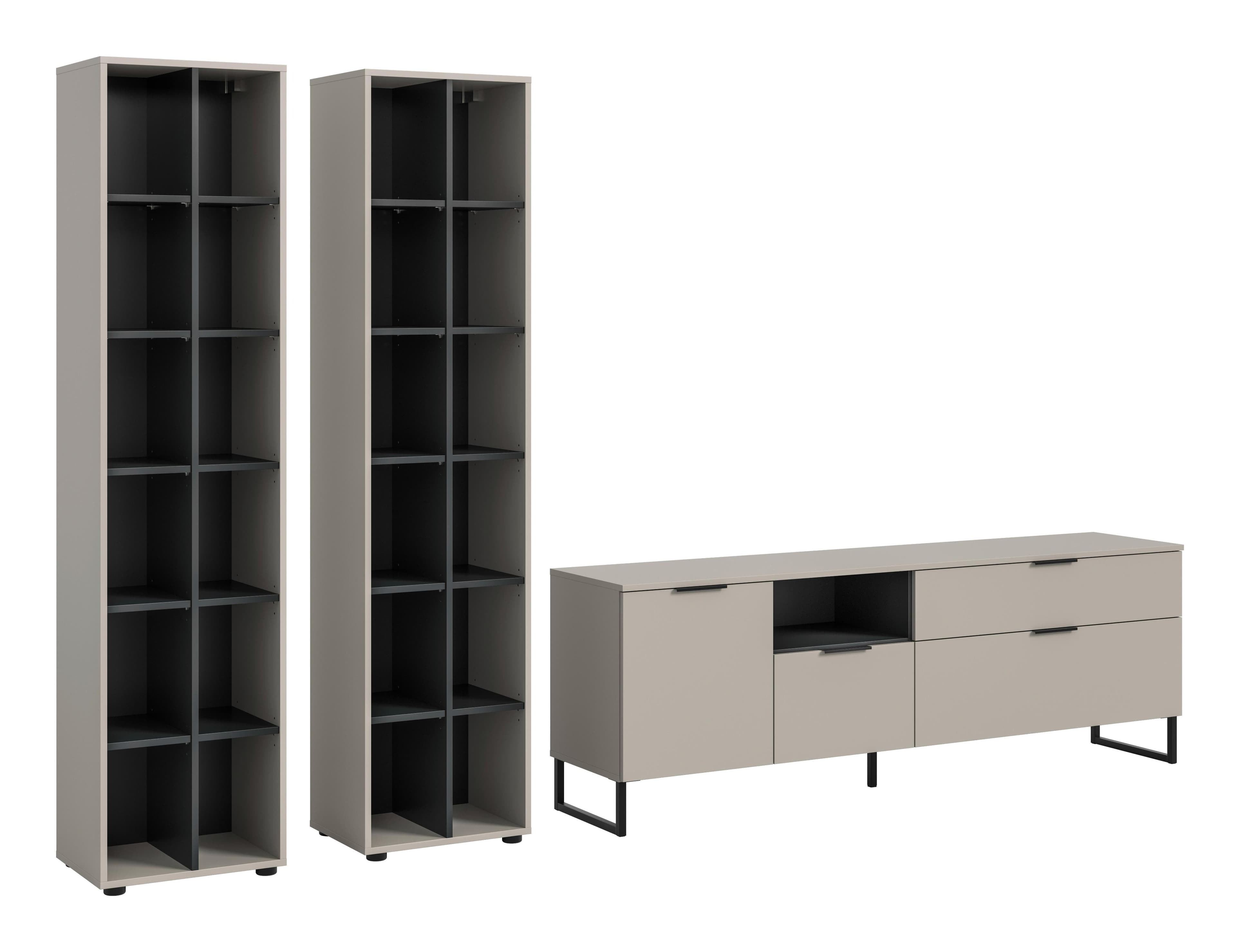 Wohnwand Noida Kaschmir Holz Modern
