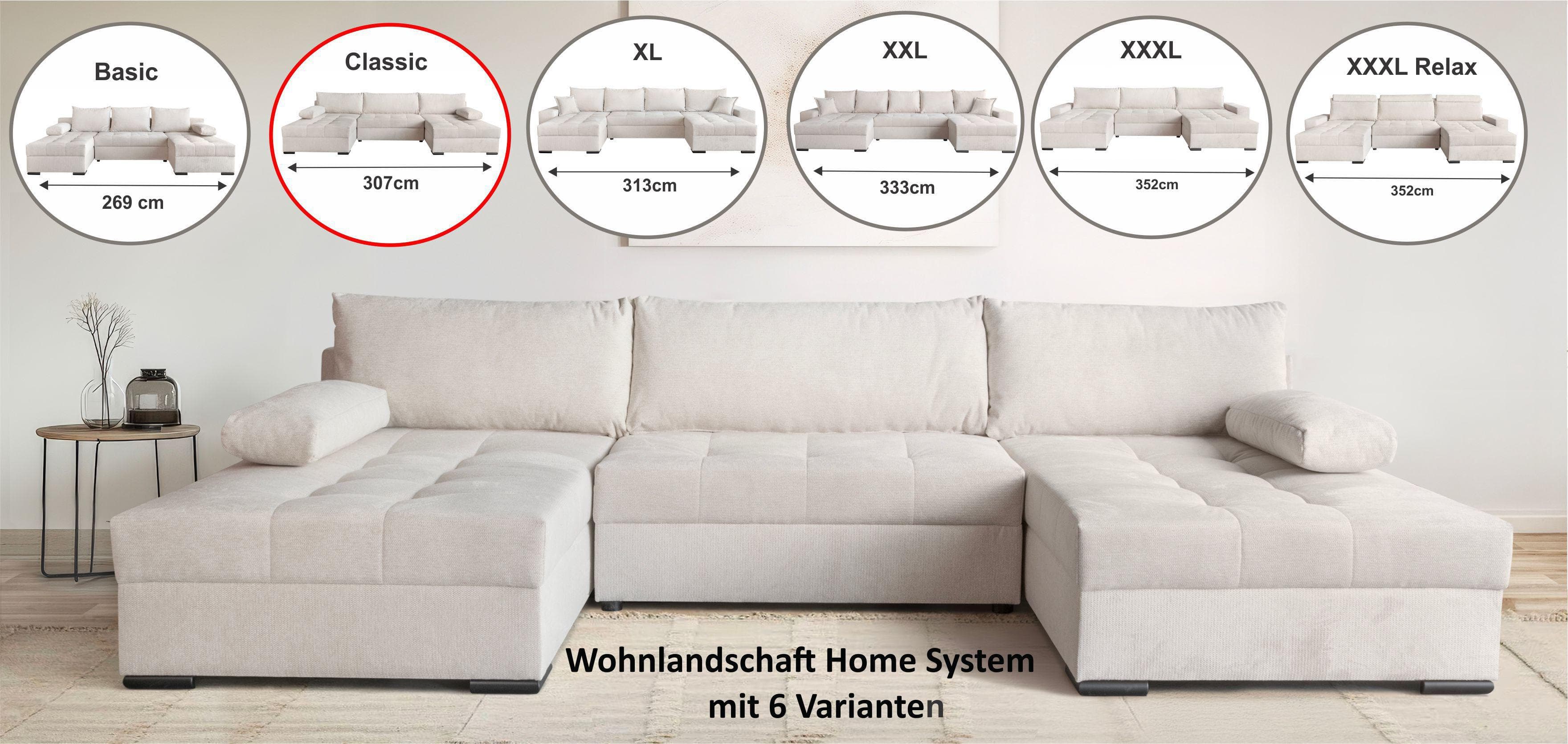 Anthrazitfarbene Wohnlandschaft im U-Form Home System Stil