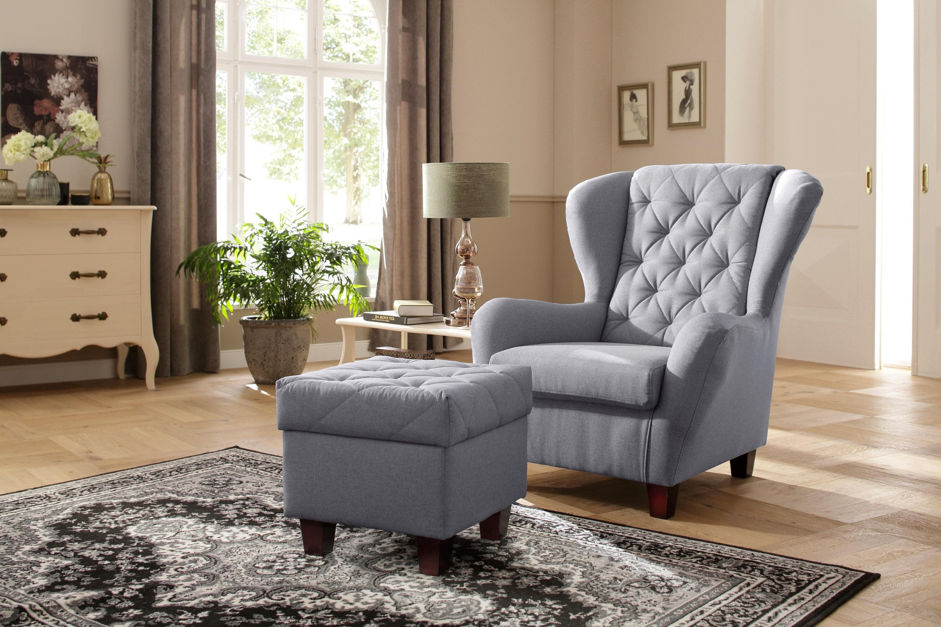 Home Affaire Ohrensessel Alexandra Grau mit Hocker Samtvelours
